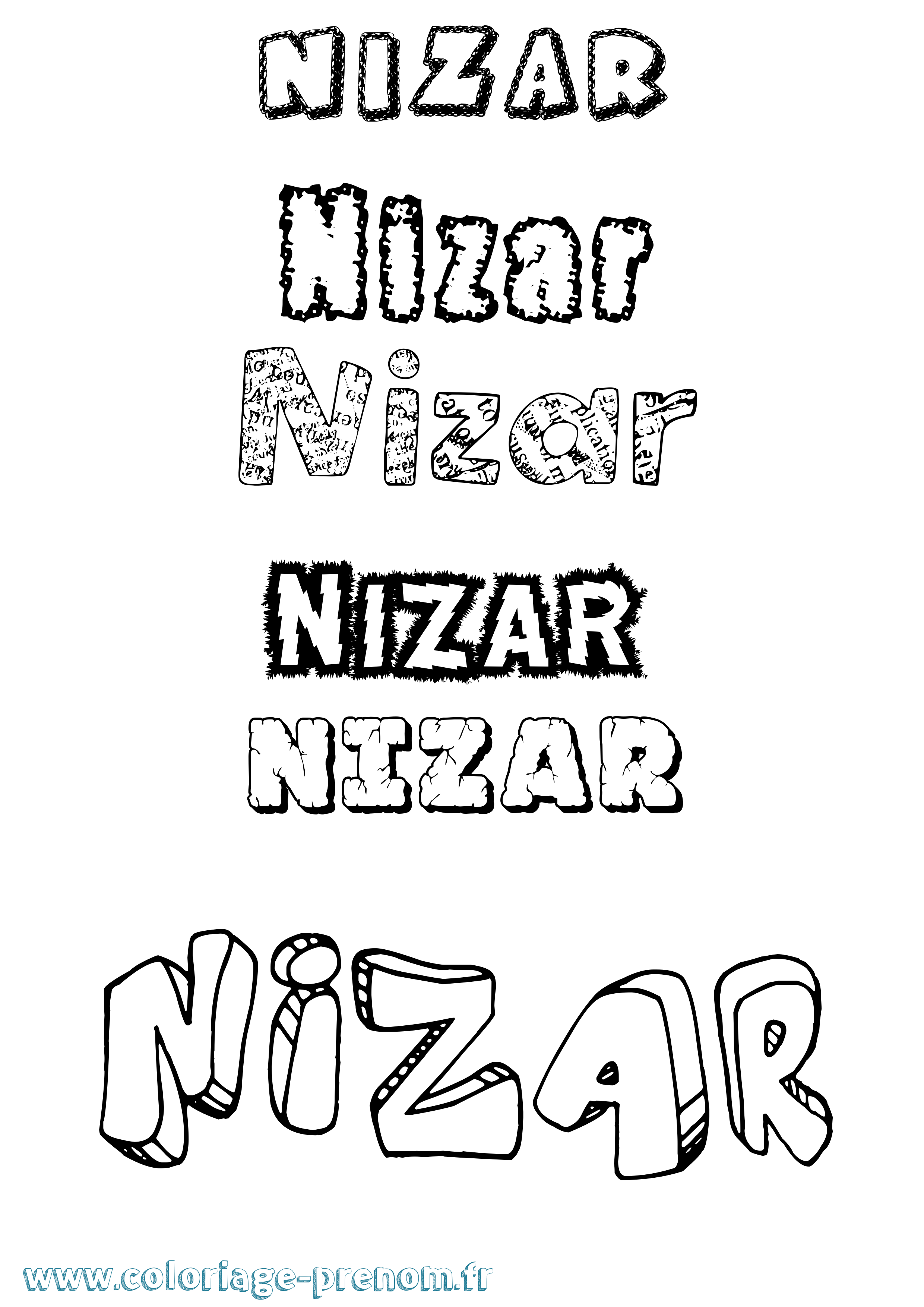 Coloriage prénom Nizar Destructuré