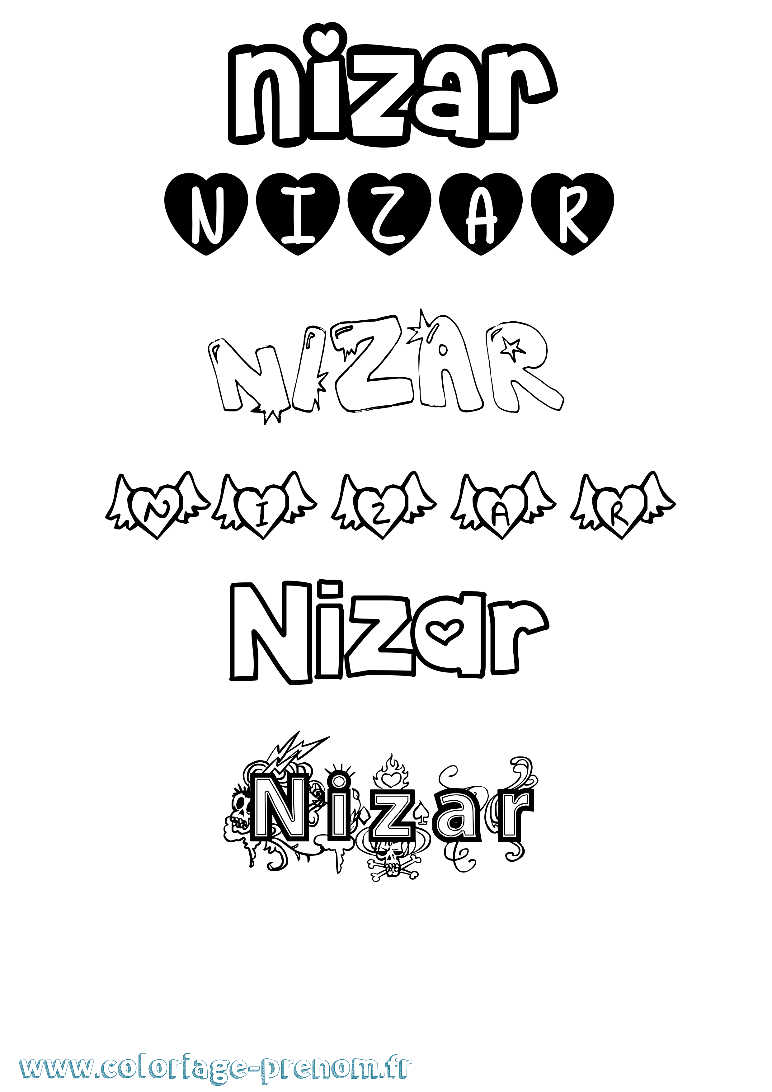 Coloriage prénom Nizar Girly