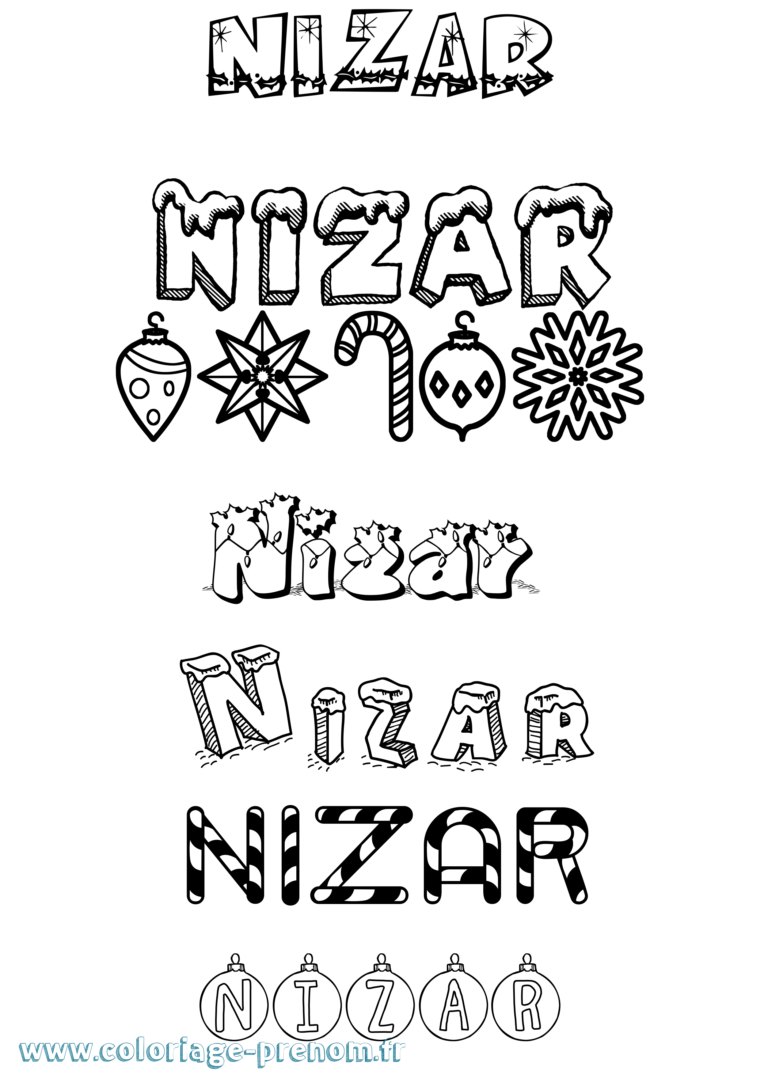 Coloriage Nizar Noël Coloriage prénom Nizar Noël