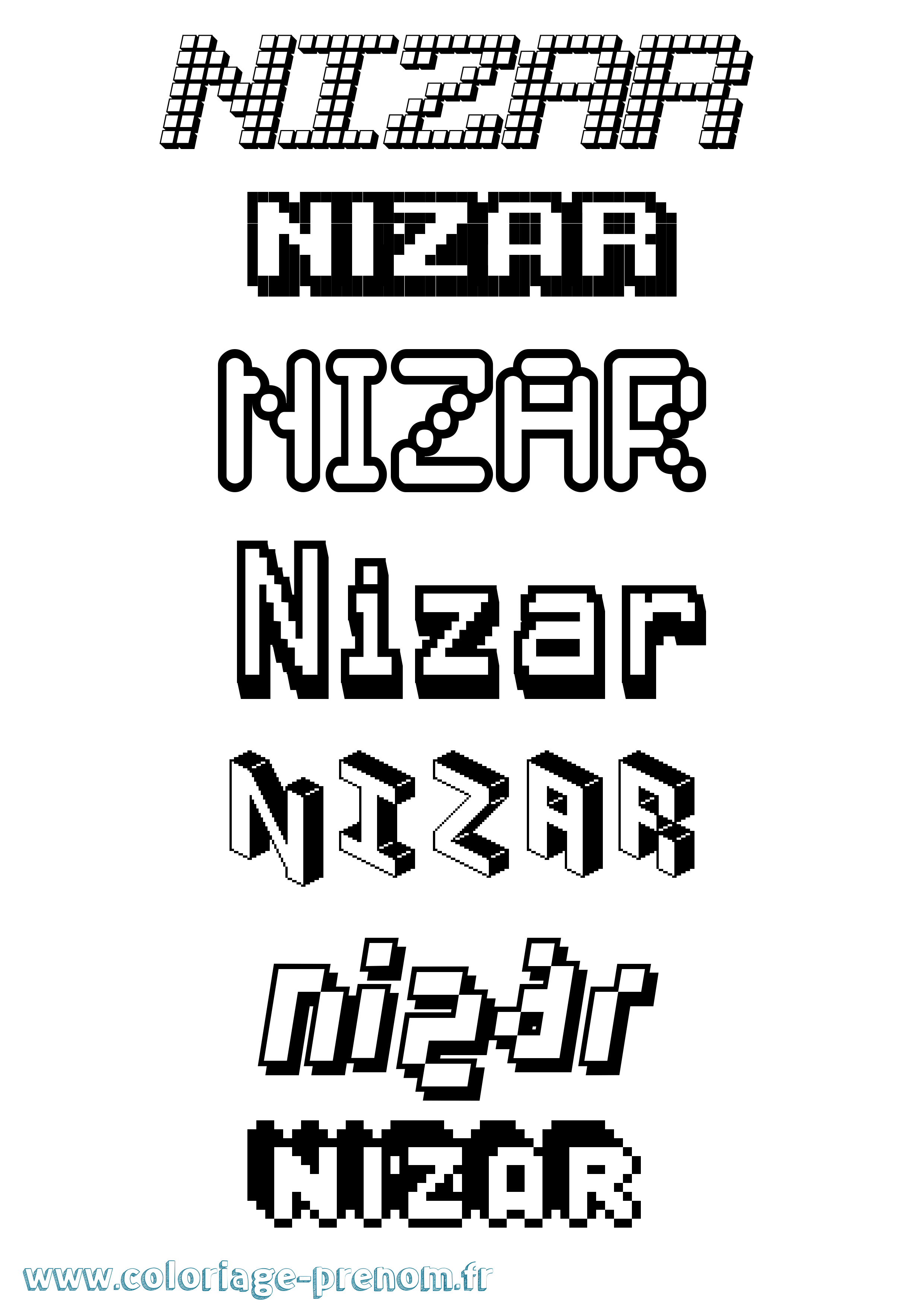 Coloriage Nizar Pixel Coloriage prénom Nizar Pixel