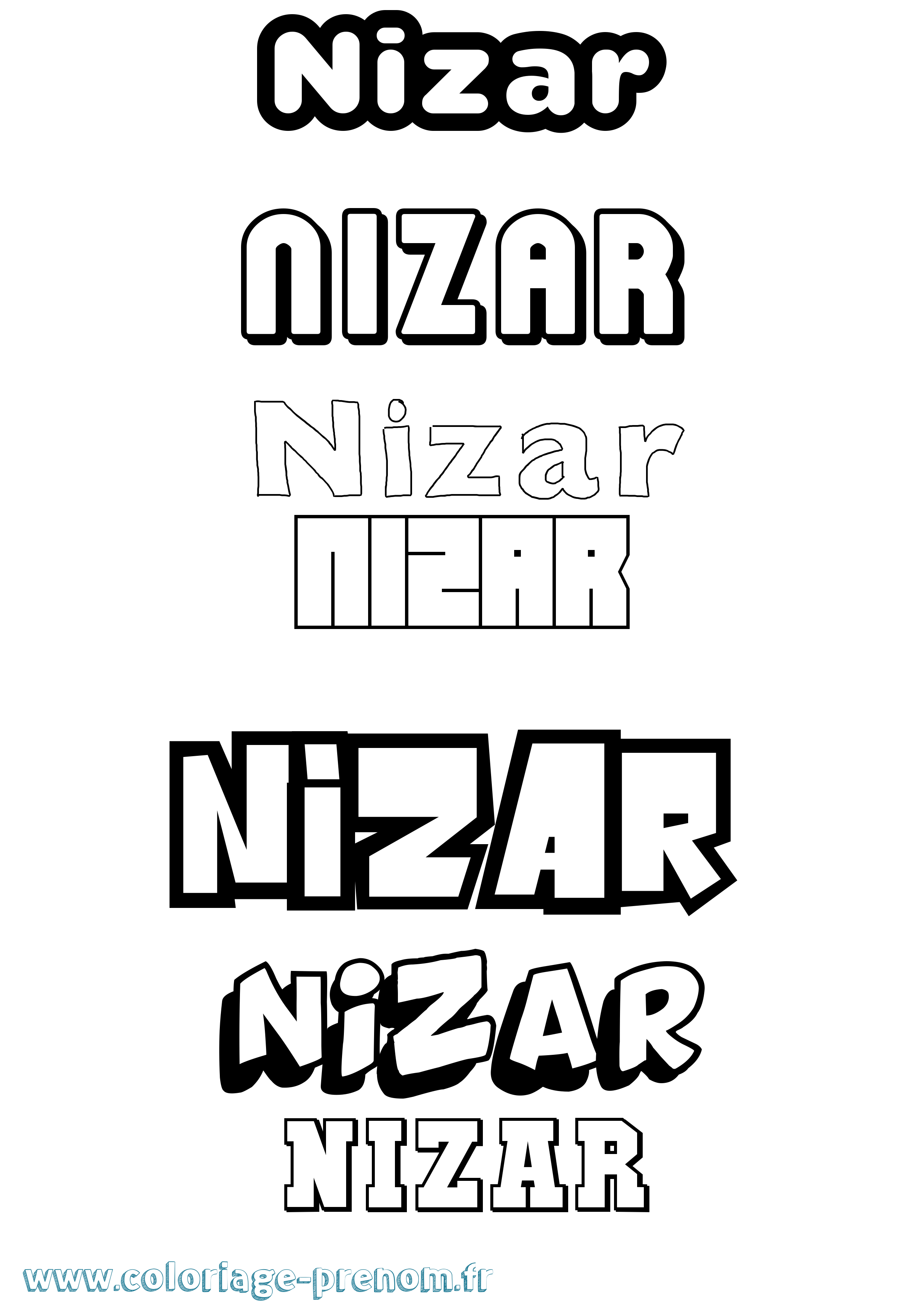 Coloriage prénom Nizar Simple