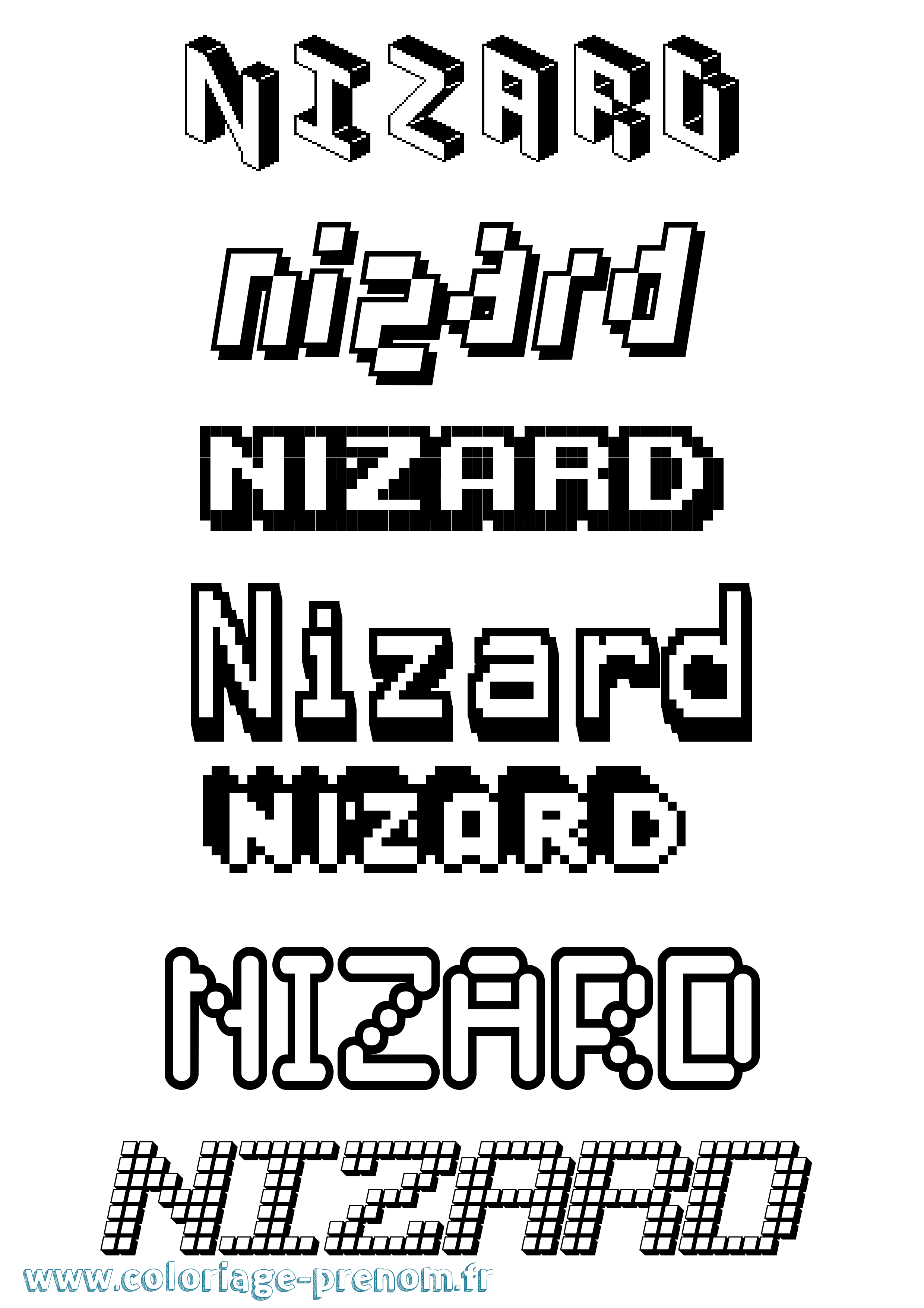 Coloriage prénom Nizard Pixel