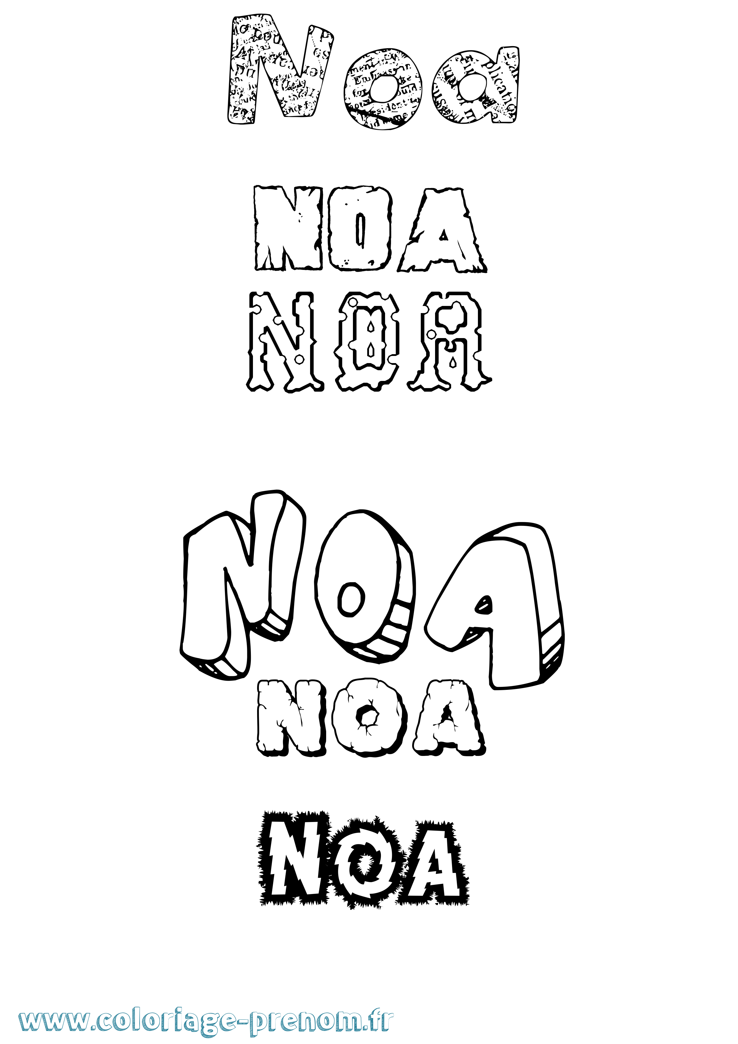 Coloriage prénom Noa Destructuré