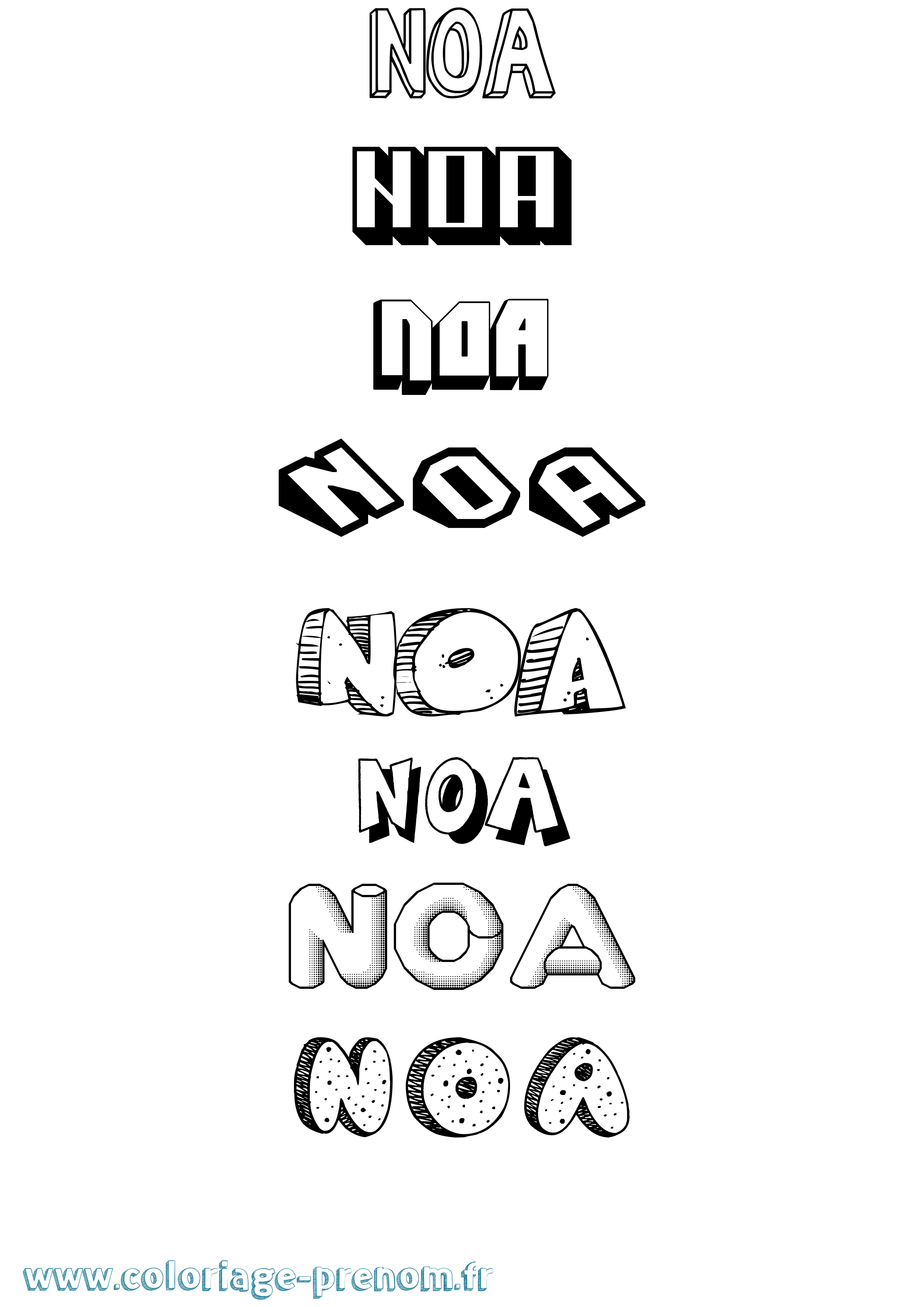 Coloriage Noa Effet 3D Coloriage prénom Noa Effet 3D