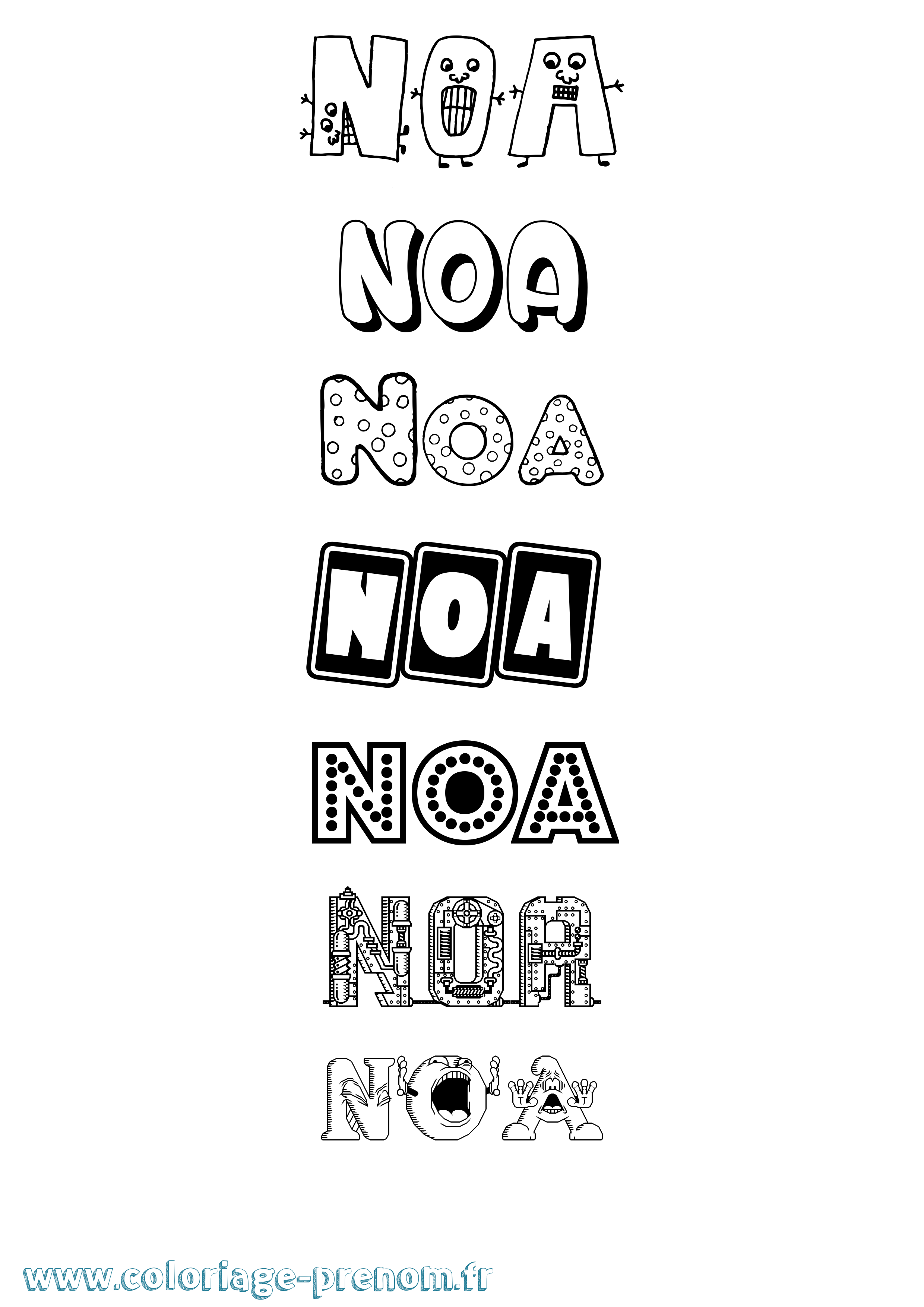 Coloriage prénom Noa Fun