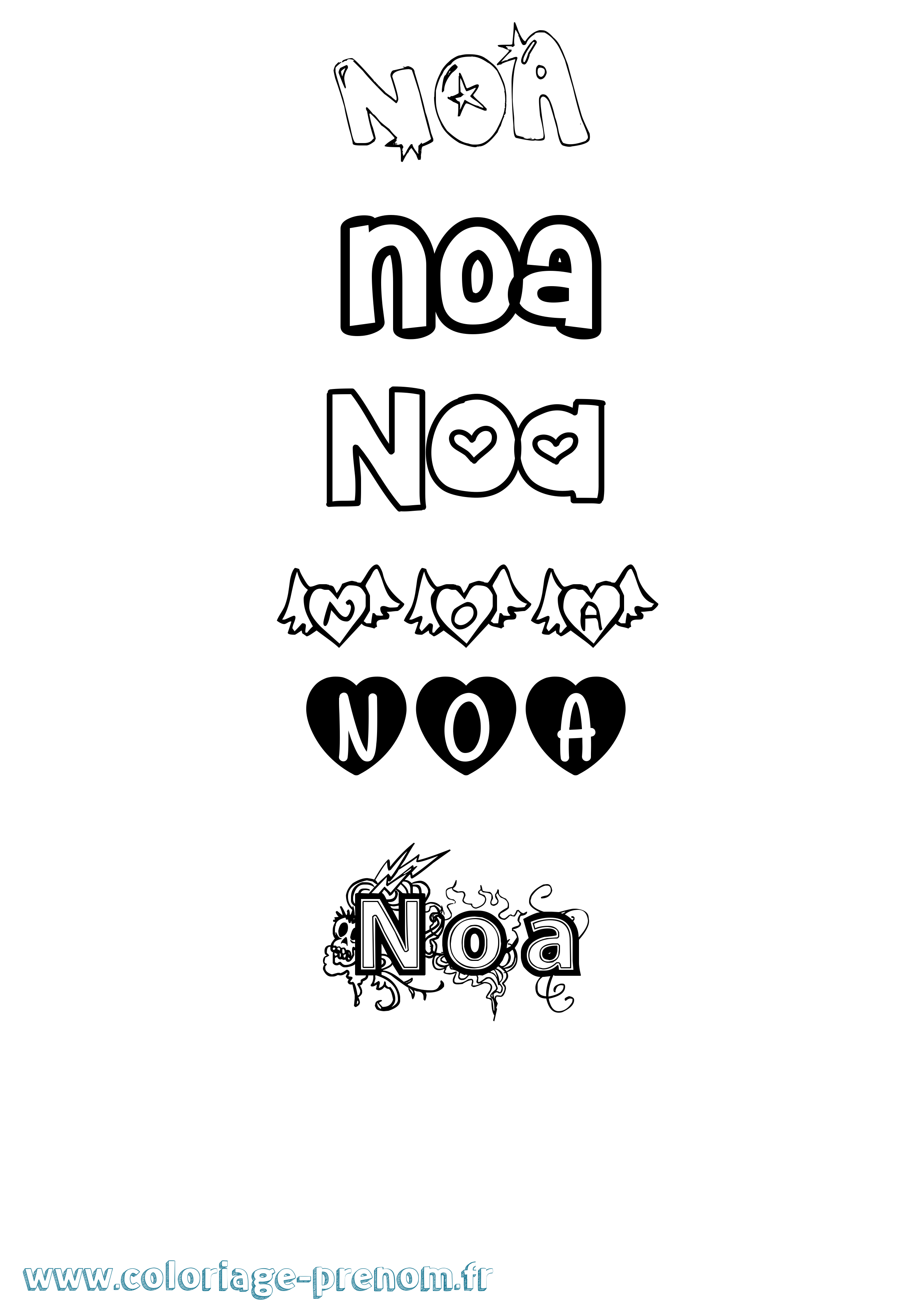 Coloriage Noa Girly Coloriage prénom Noa Girly