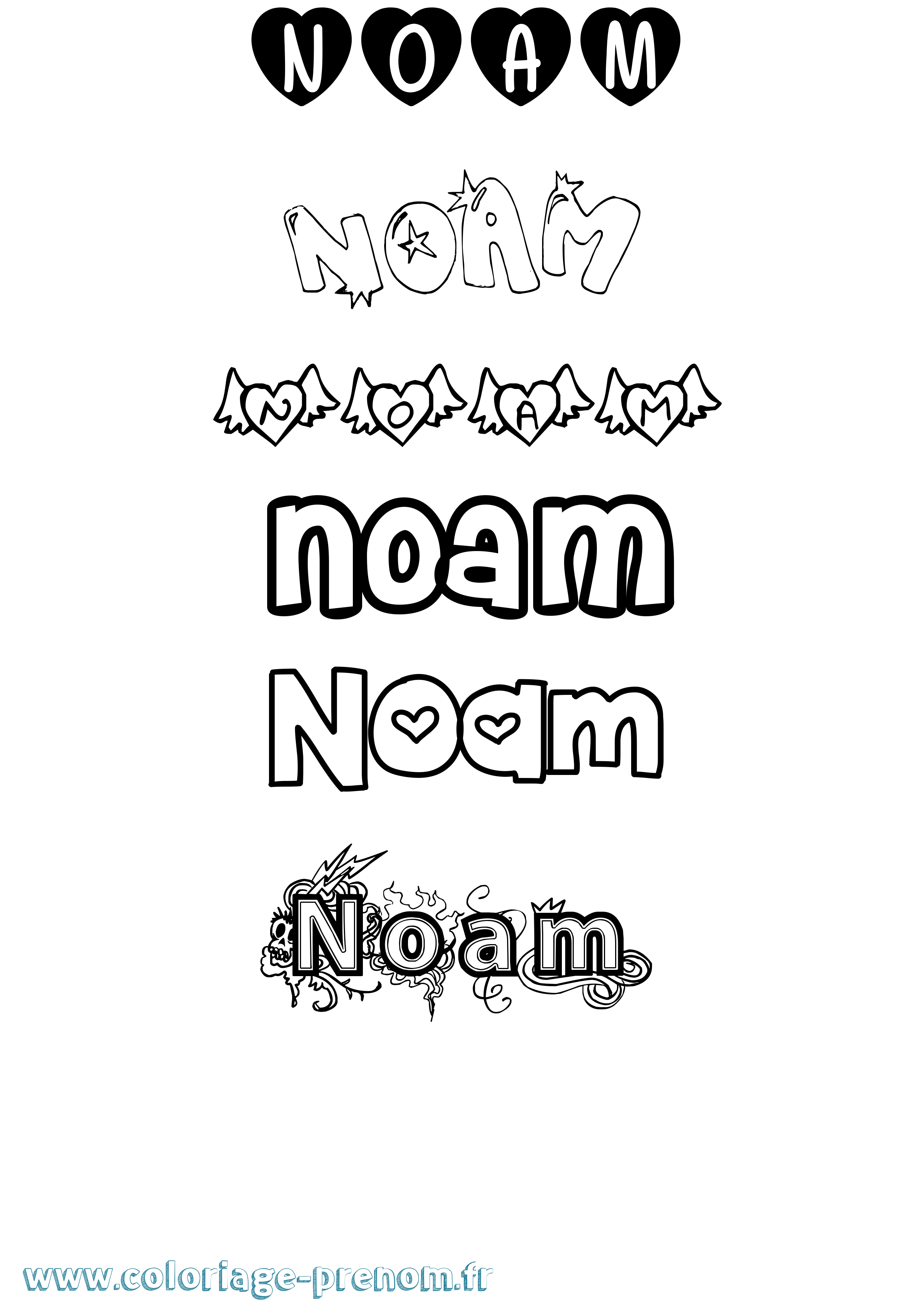 Coloriage prénom Noam Girly