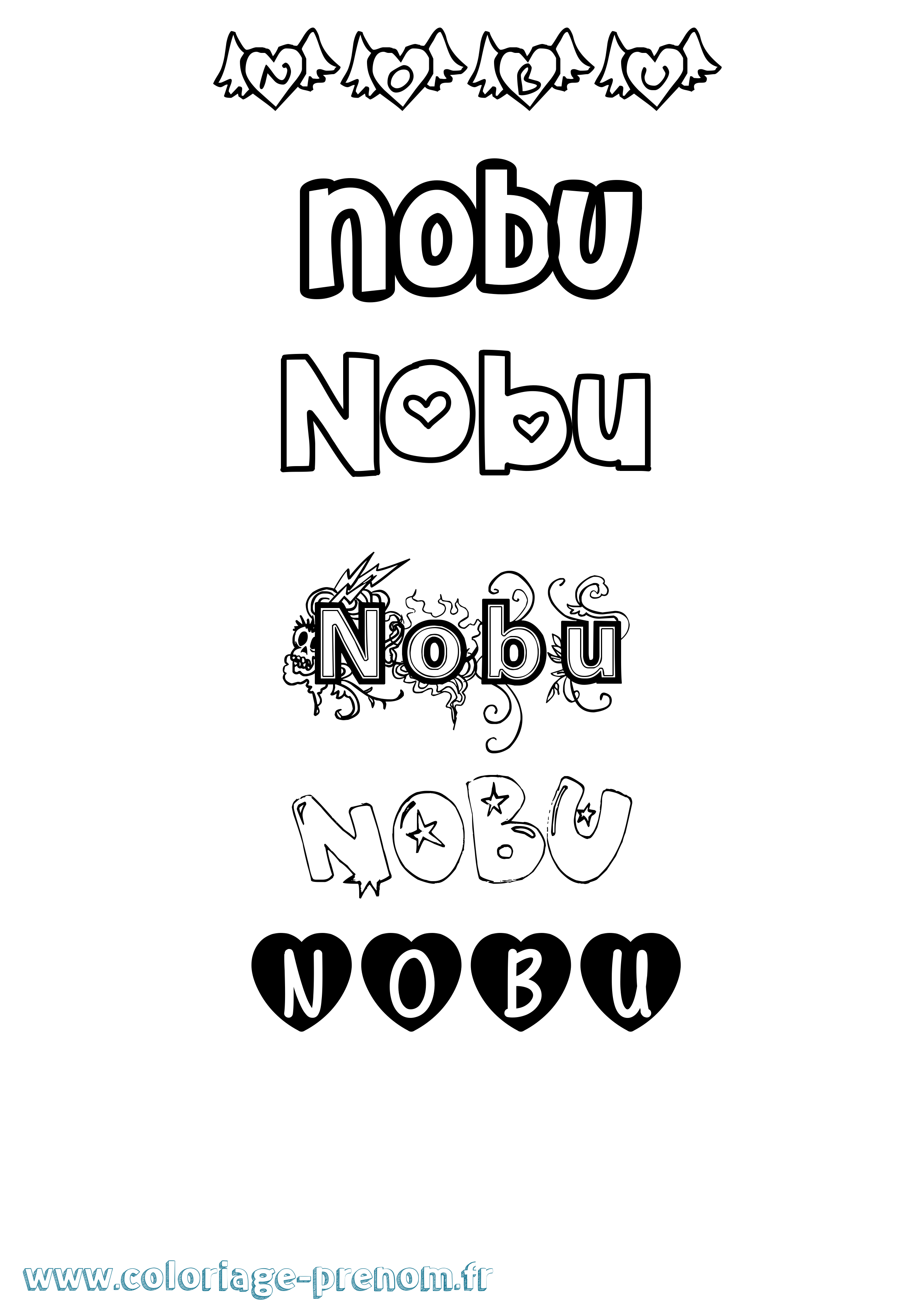 Coloriage prénom Nobu Girly