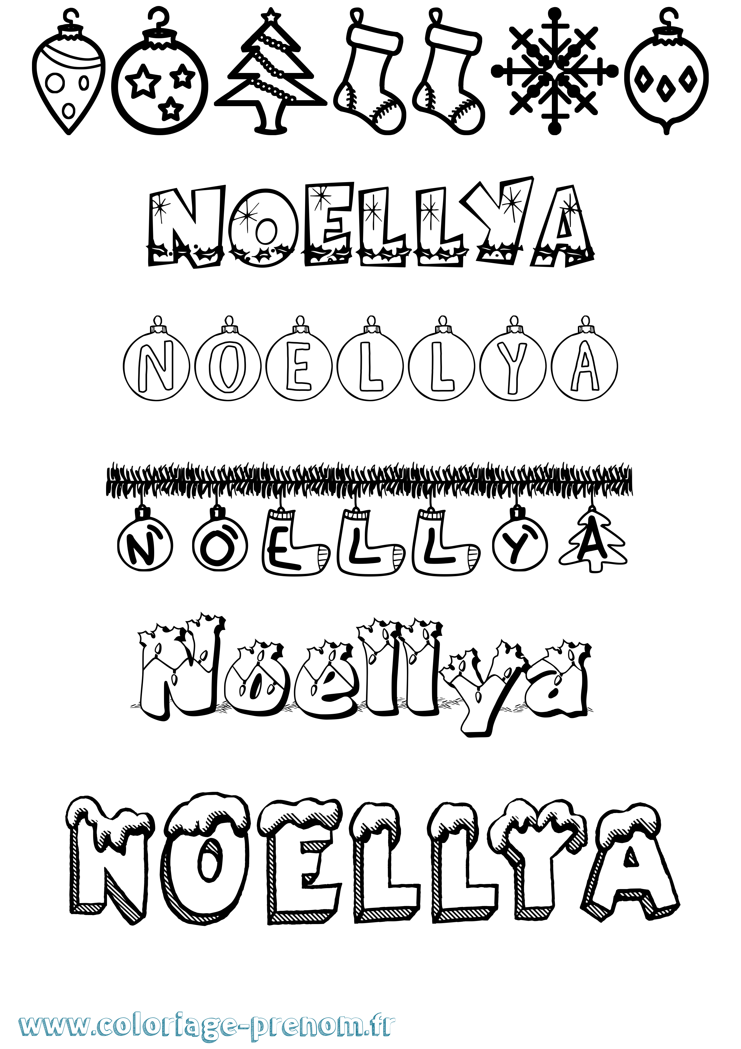 Coloriage prénom Noellya Noël