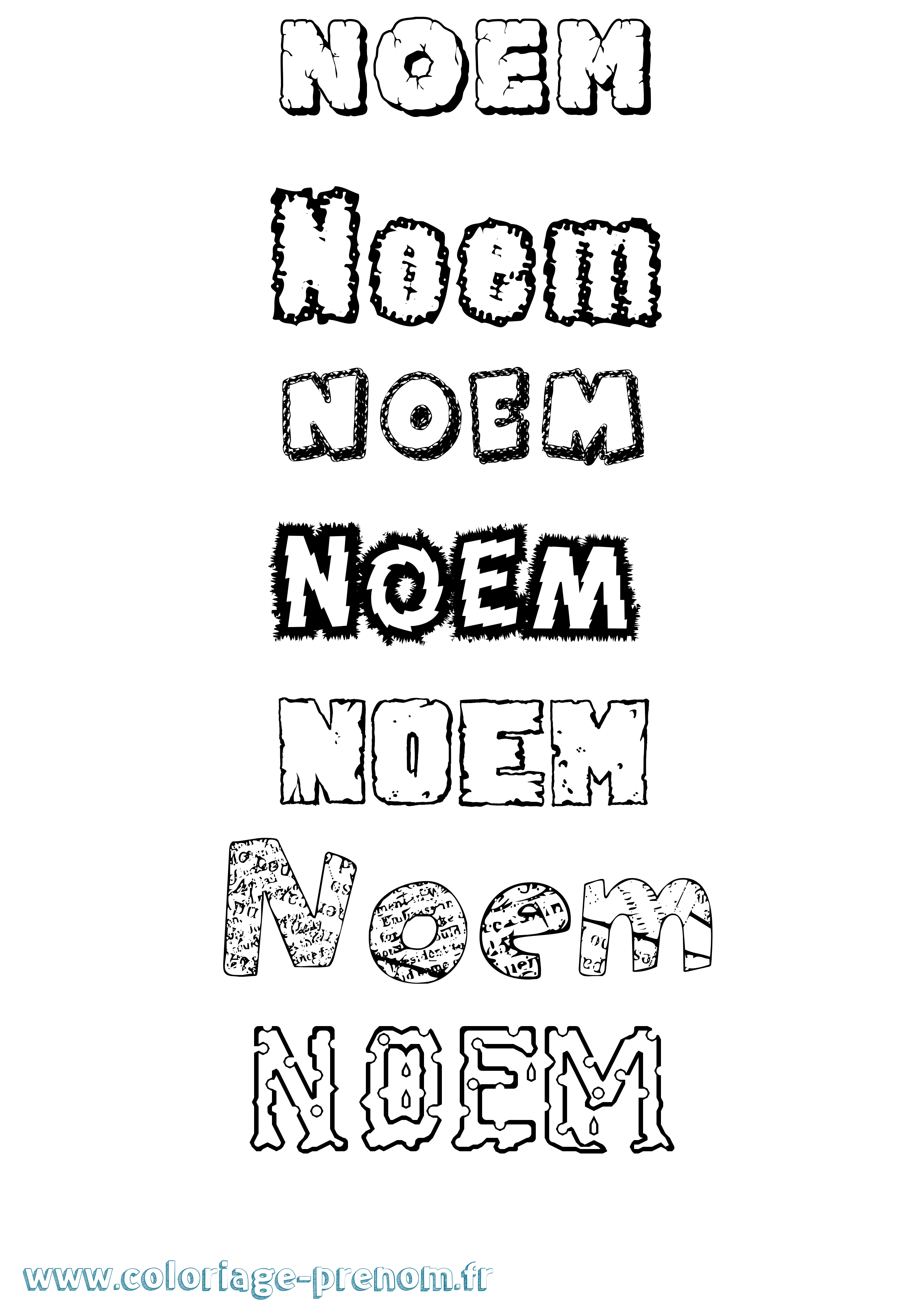 Coloriage prénom Noem Destructuré