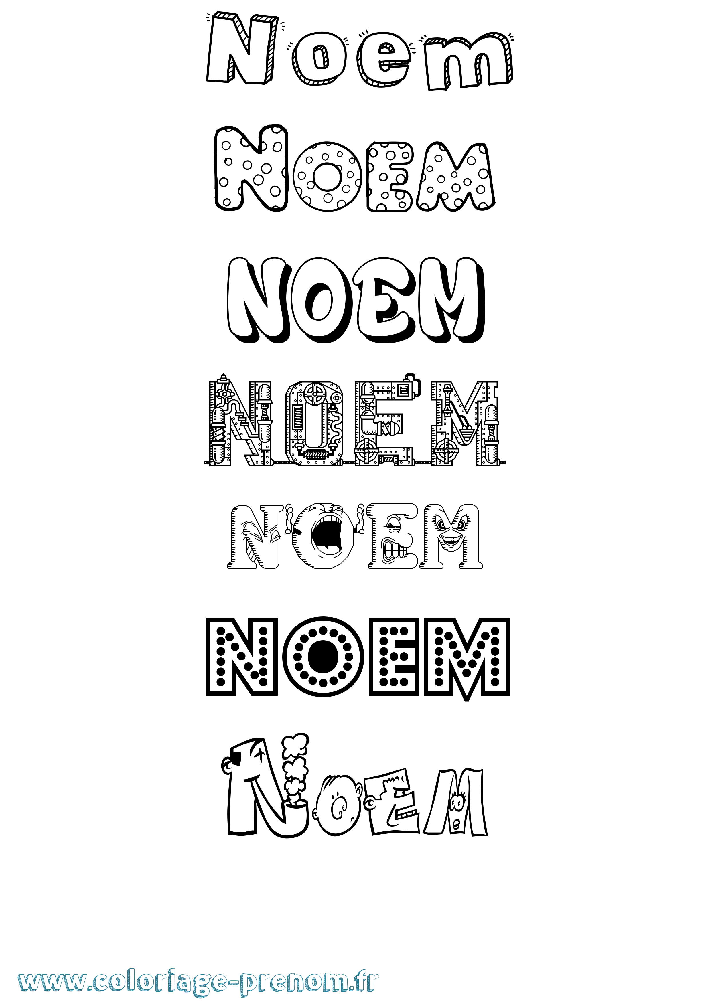 Coloriage prénom Noem Fun