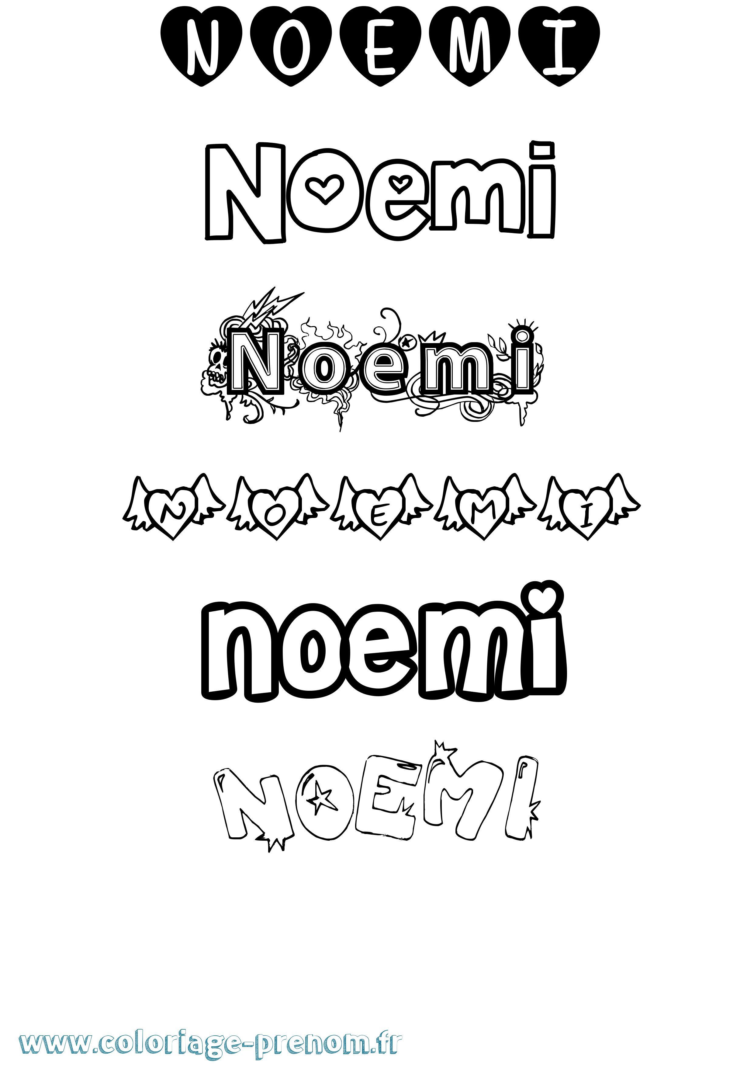 Coloriage prénom Noemi Girly