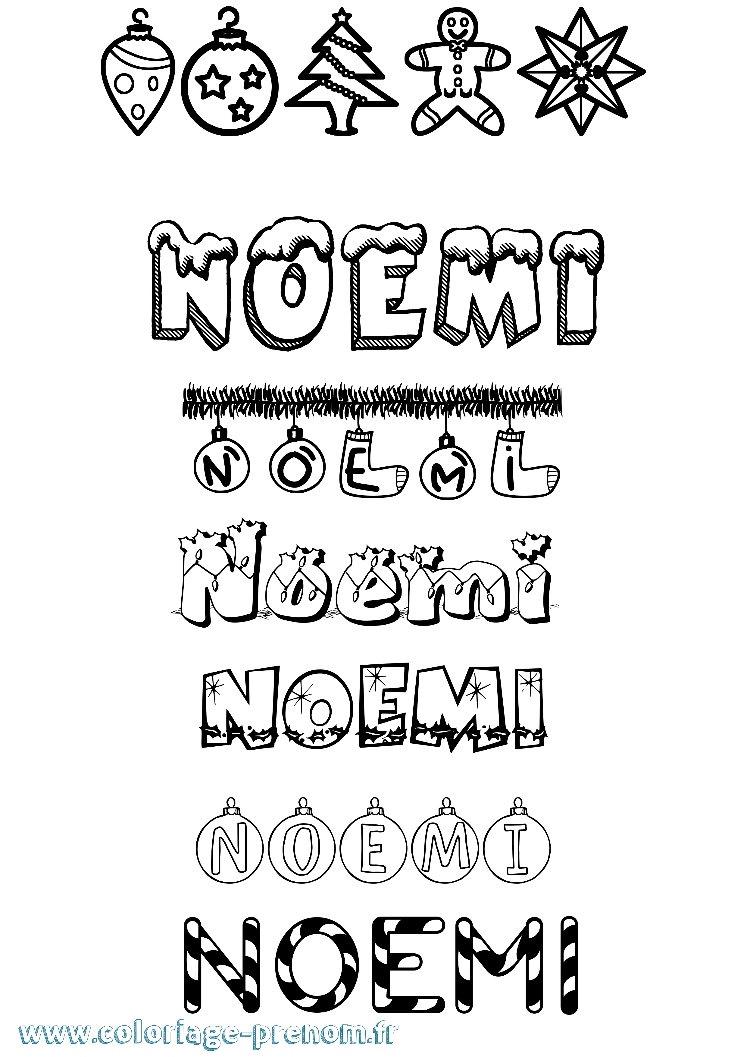 Coloriage prénom Noemi Noël