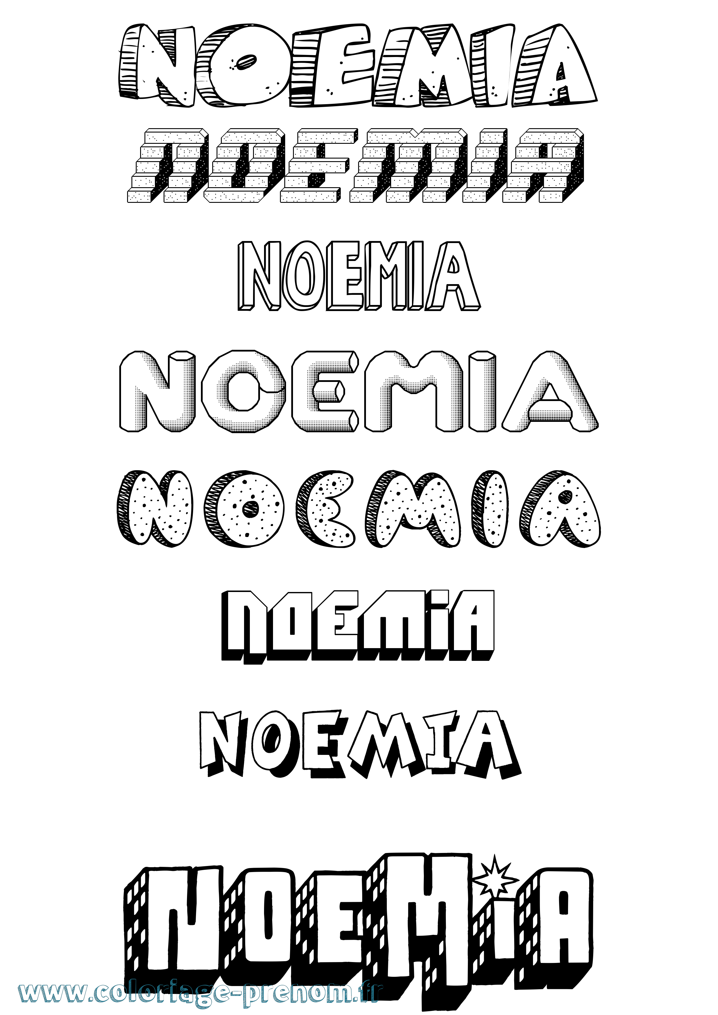 Coloriage prénom Noemia Effet 3D