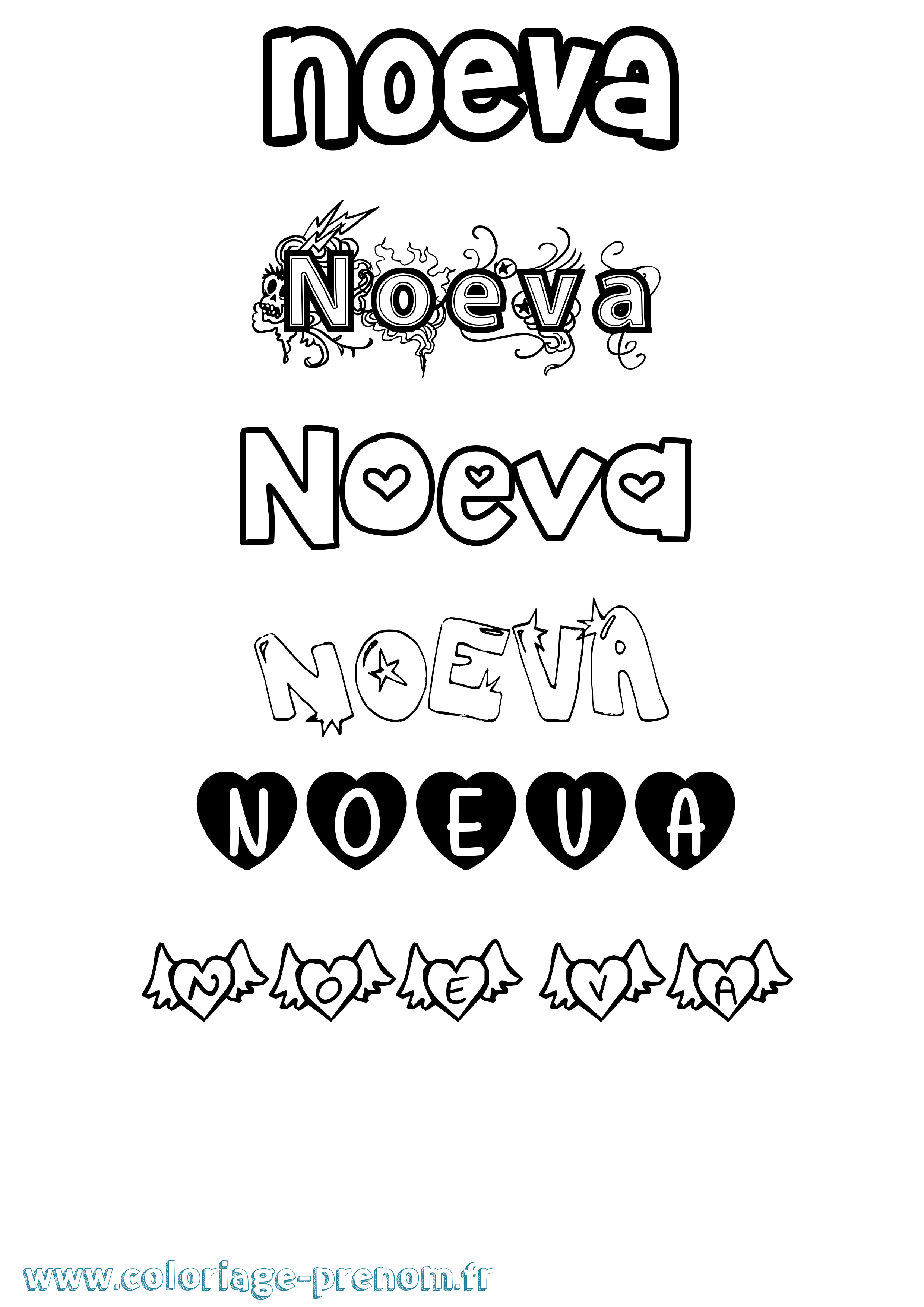 Coloriage prénom Noeva Girly