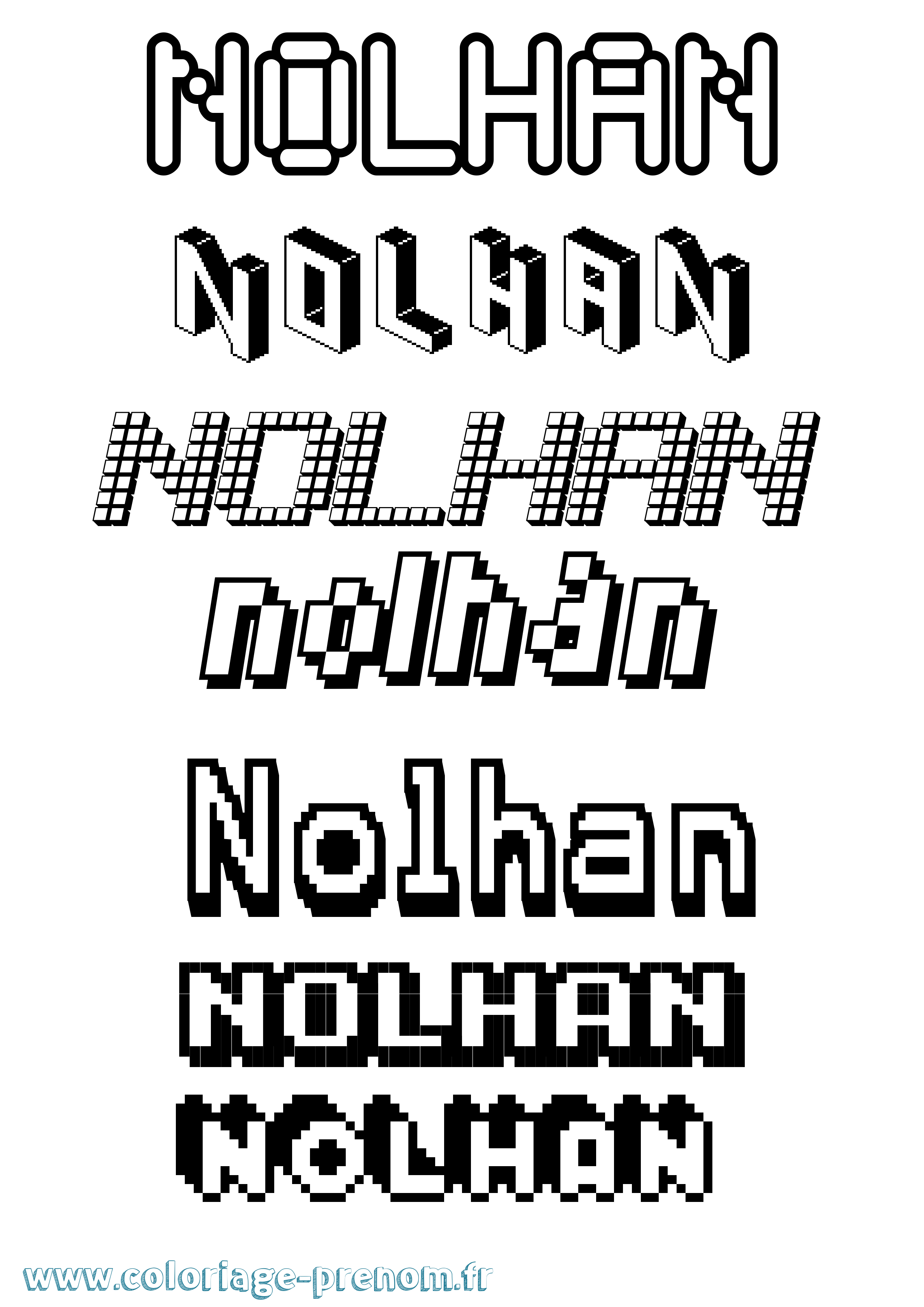 Coloriage prénom Nolhan Pixel