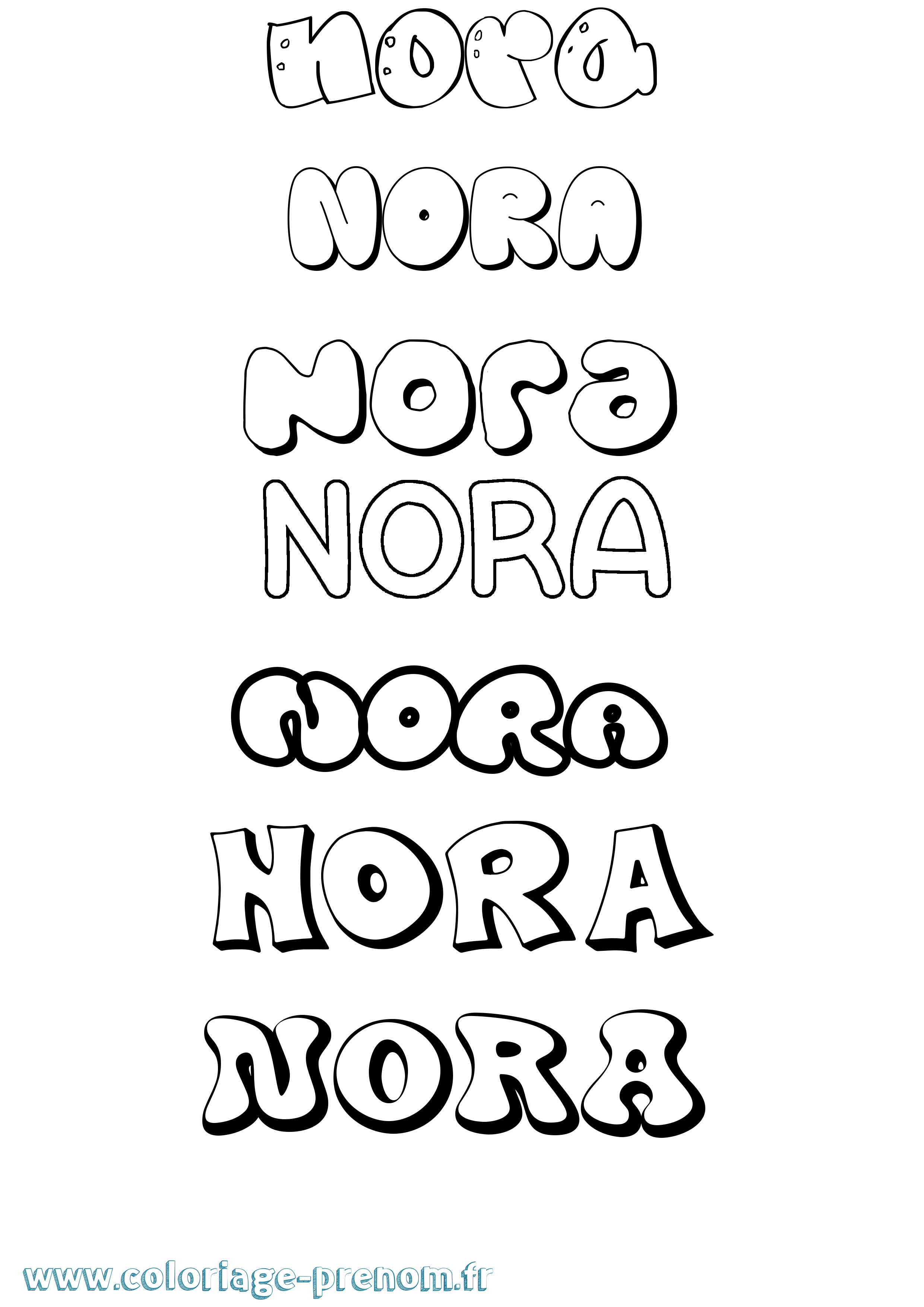 Coloriage prénom Nora Bubble