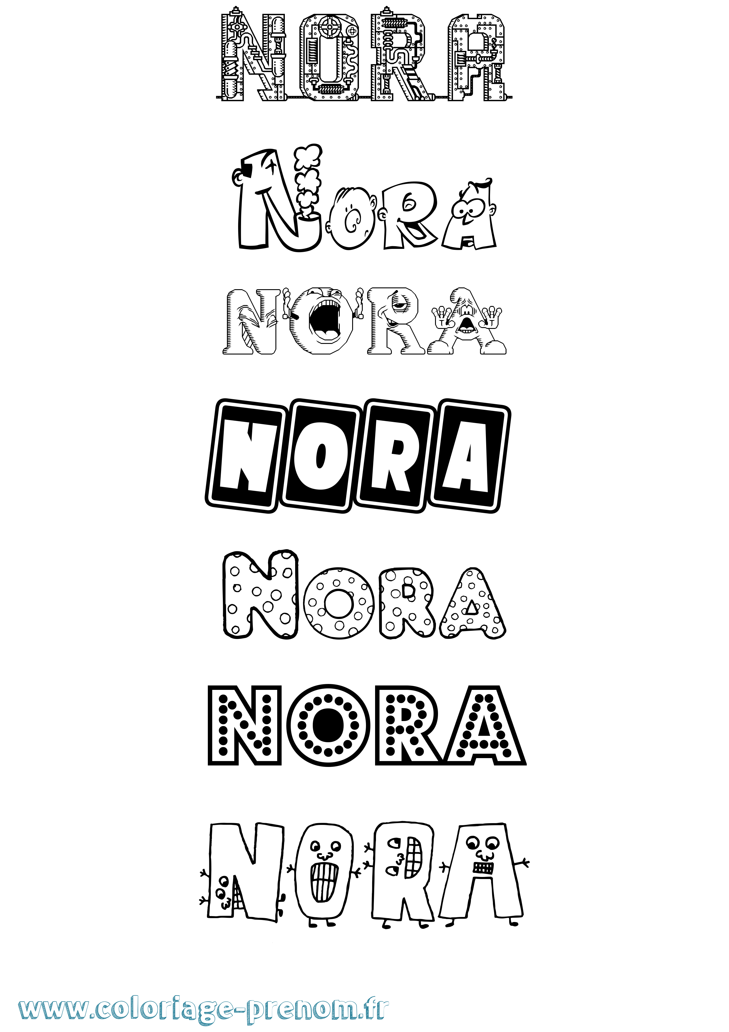 Coloriage prénom Nora Fun