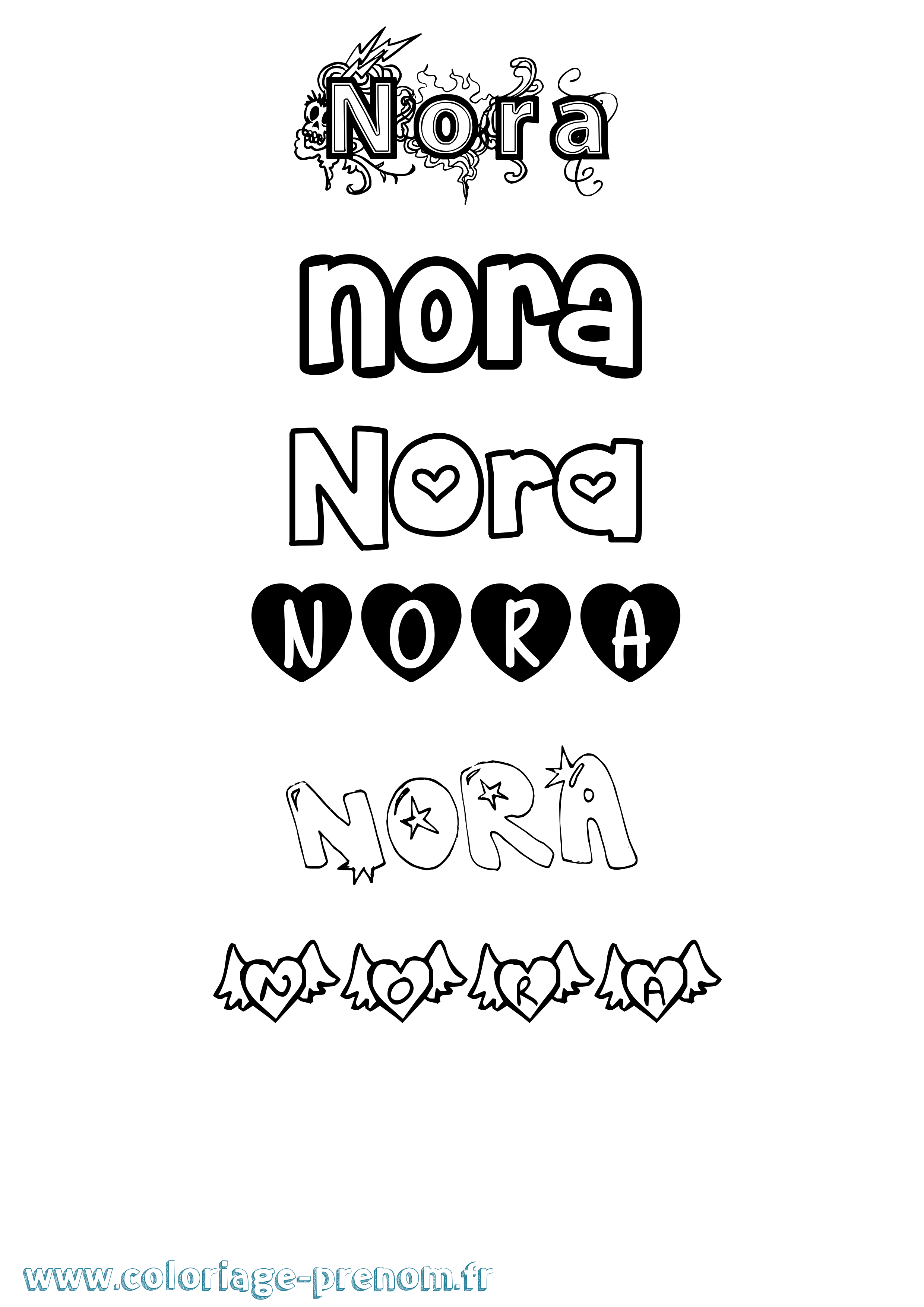 Coloriage prénom Nora Girly
