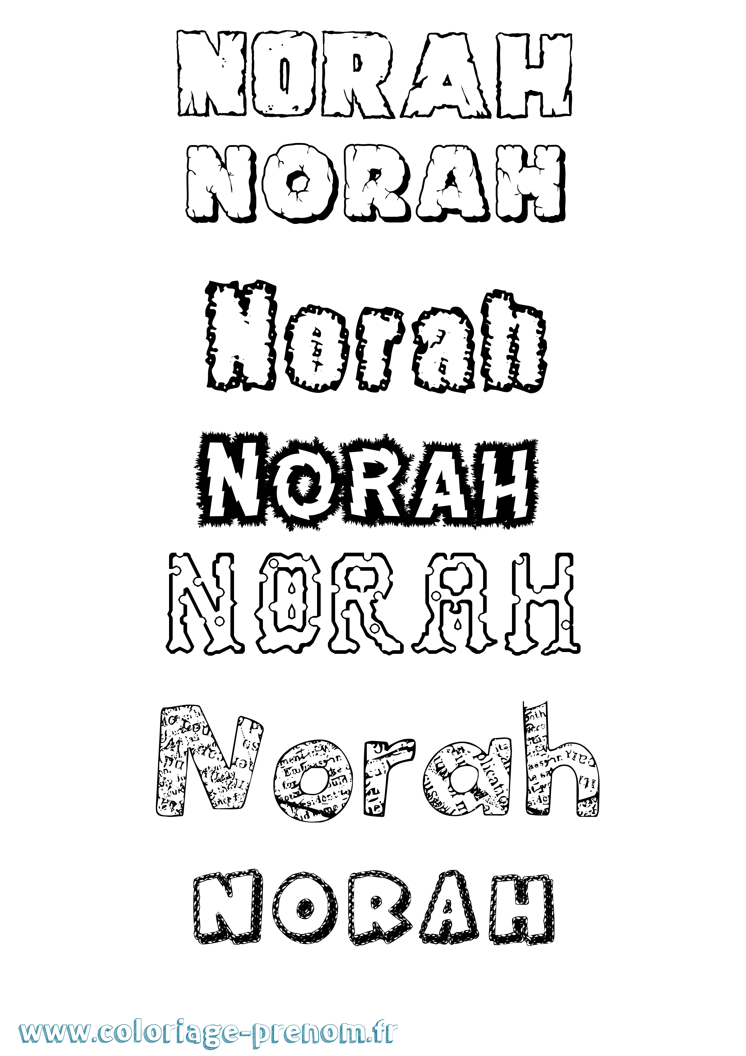 Coloriage prénom Norah Destructuré