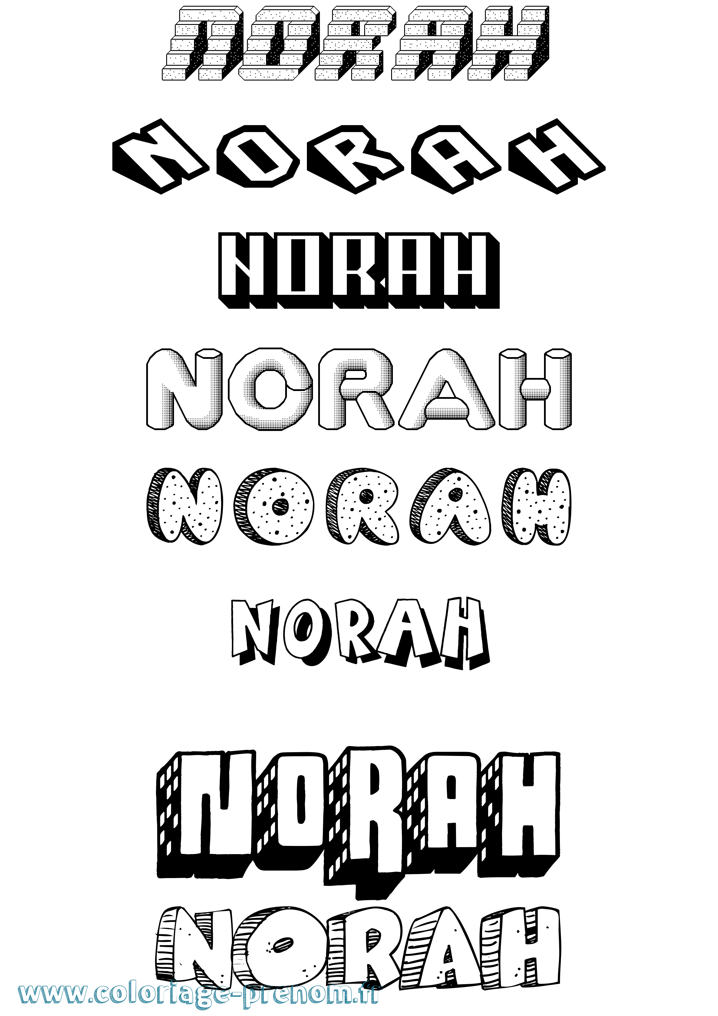 Coloriage prénom Norah Effet 3D