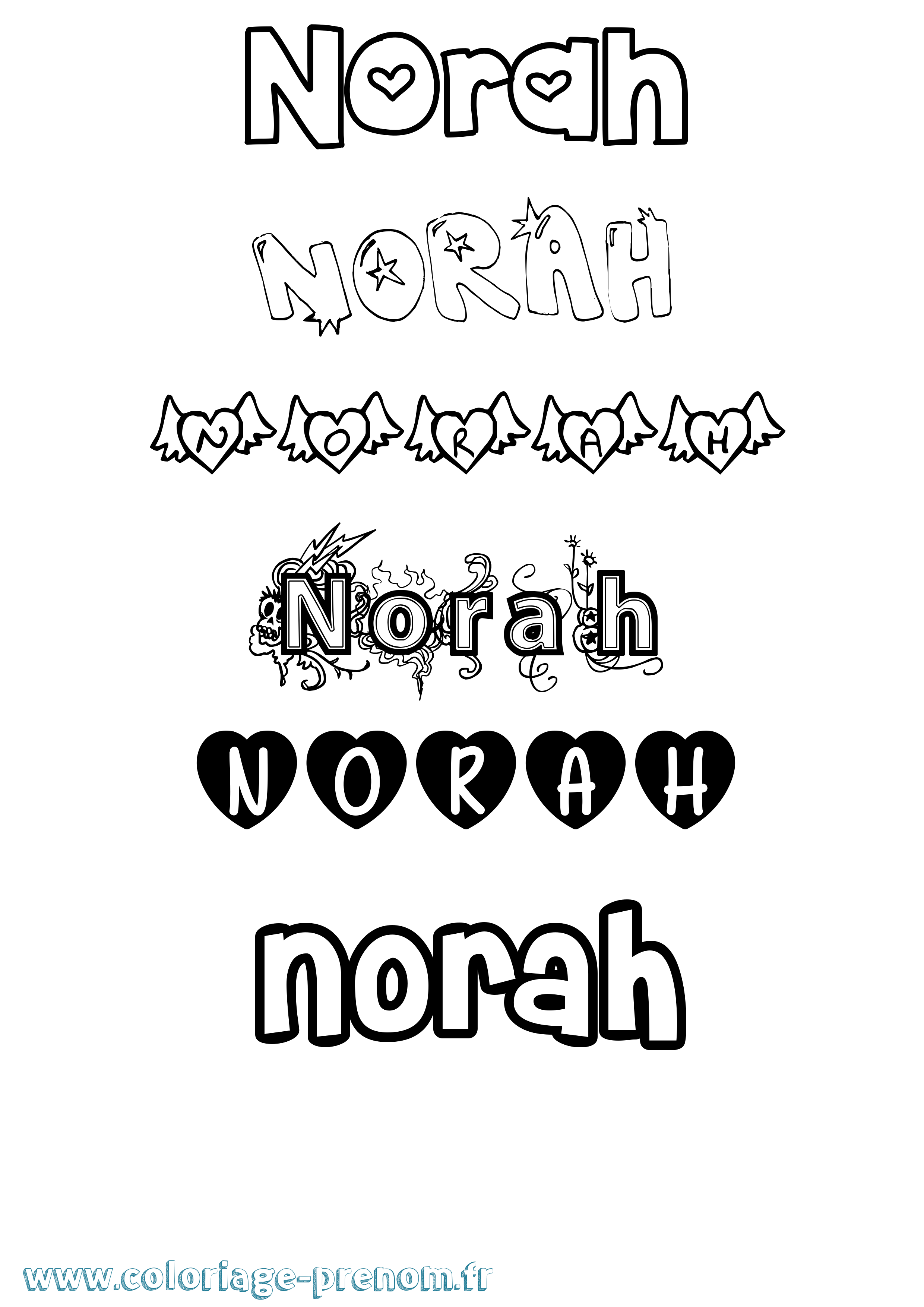 Coloriage prénom Norah Girly