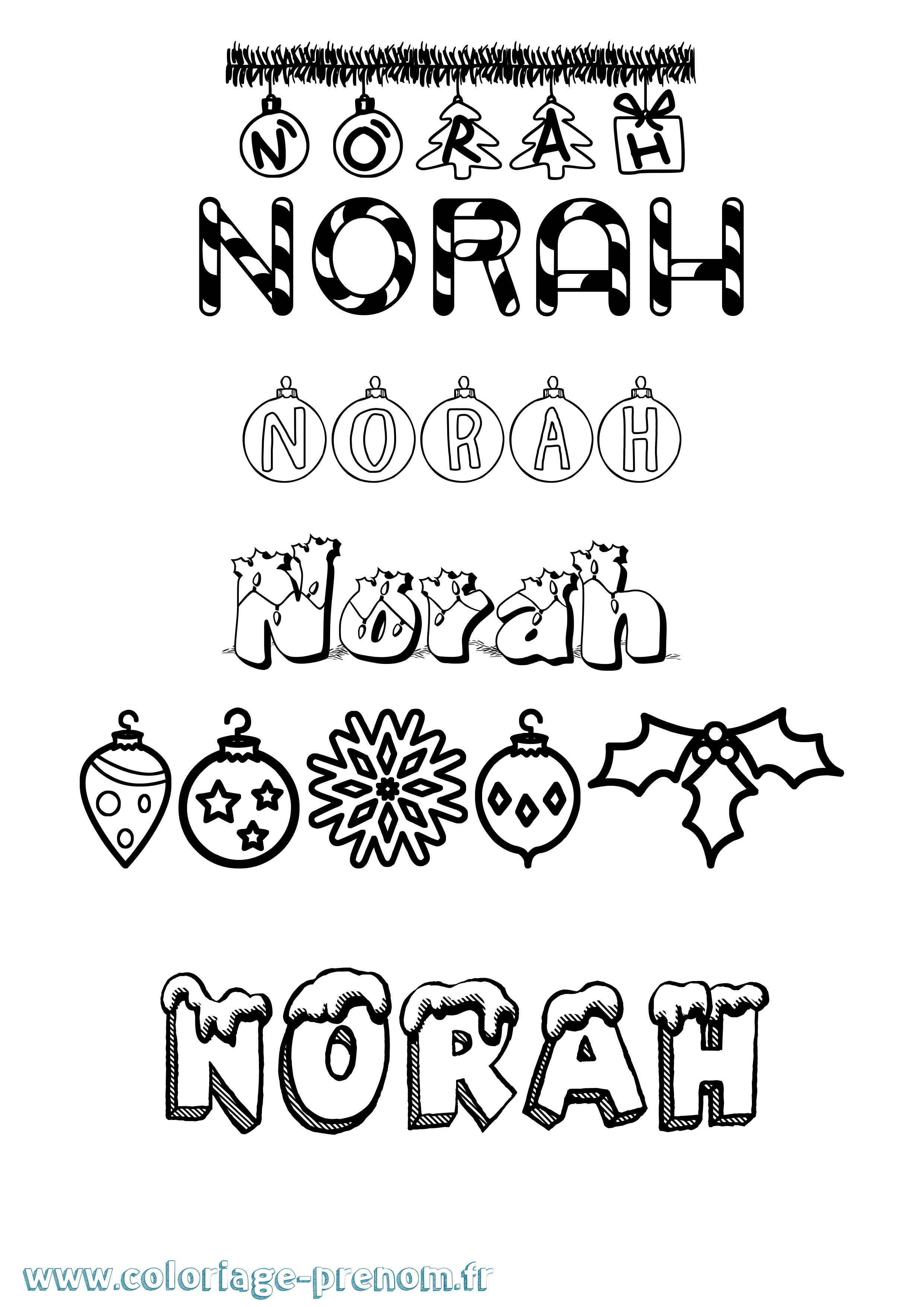 Coloriage prénom Norah Noël