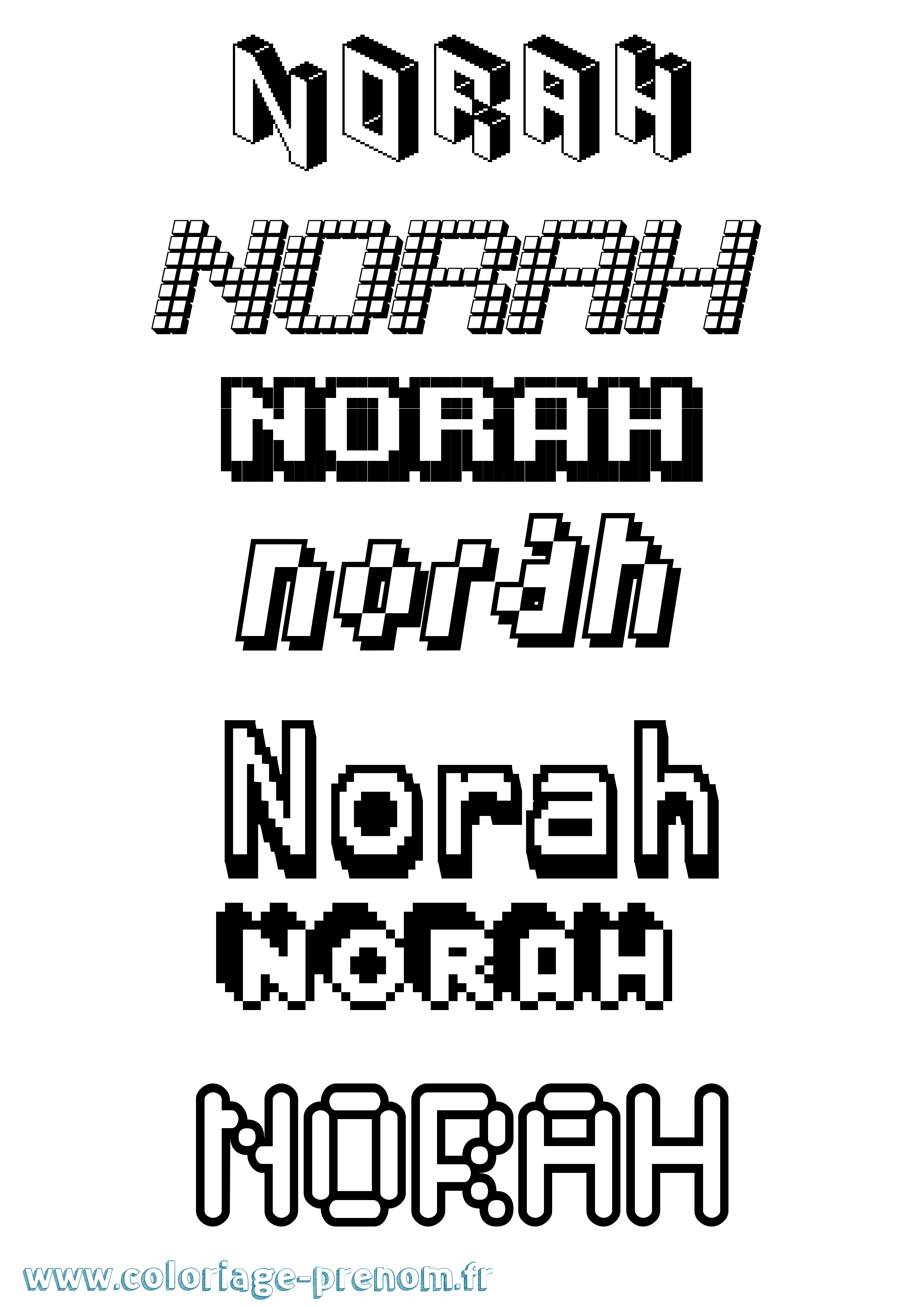 Coloriage prénom Norah Pixel