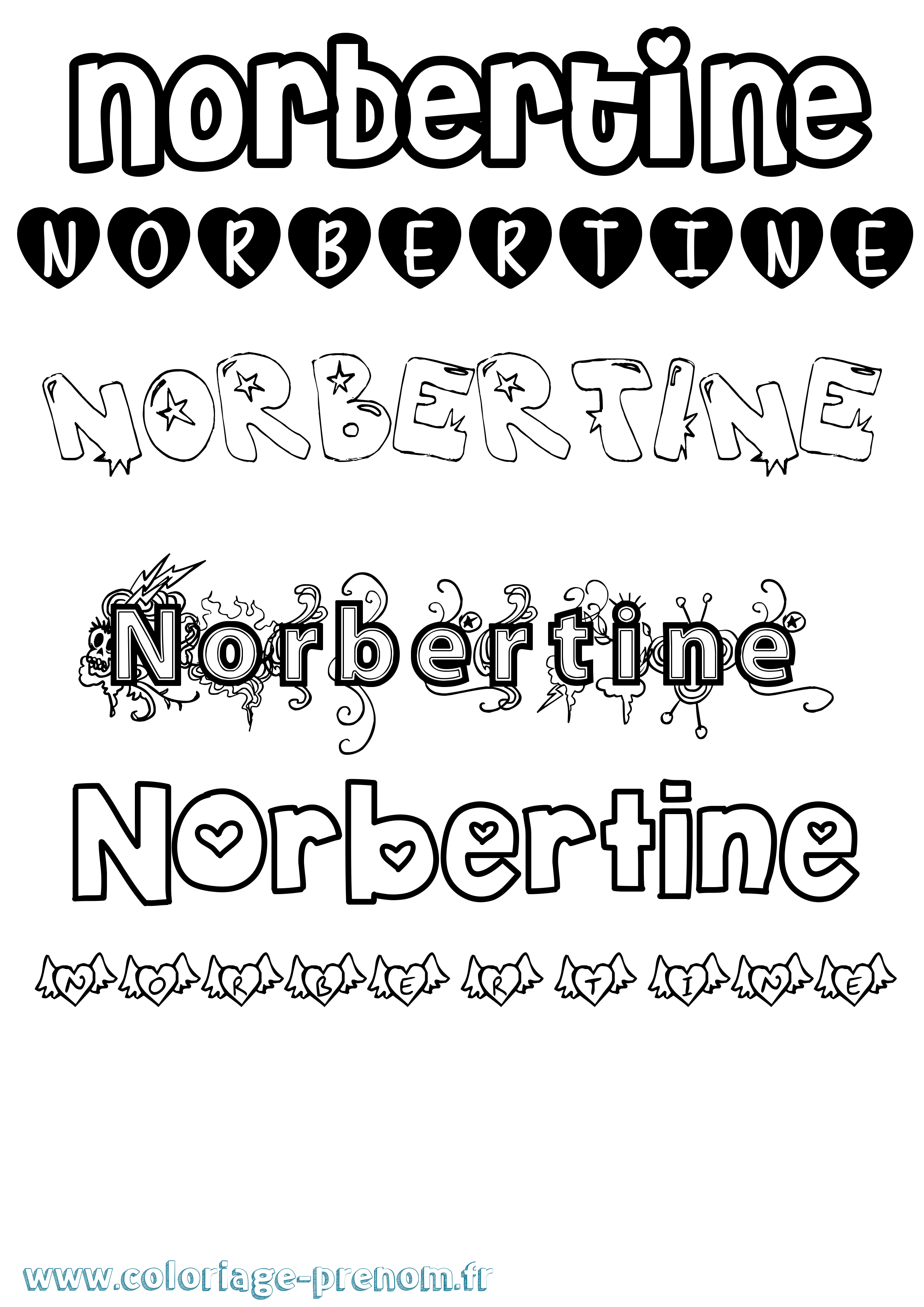 Coloriage prénom Norbertine Girly