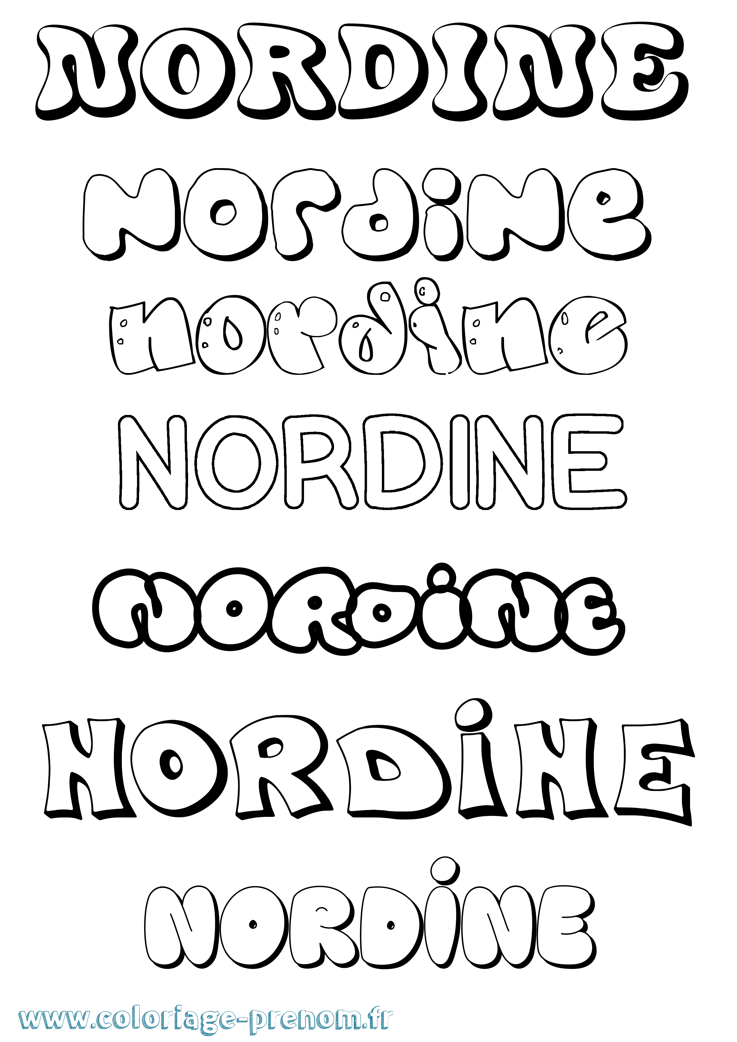 Coloriage prénom Nordine Bubble