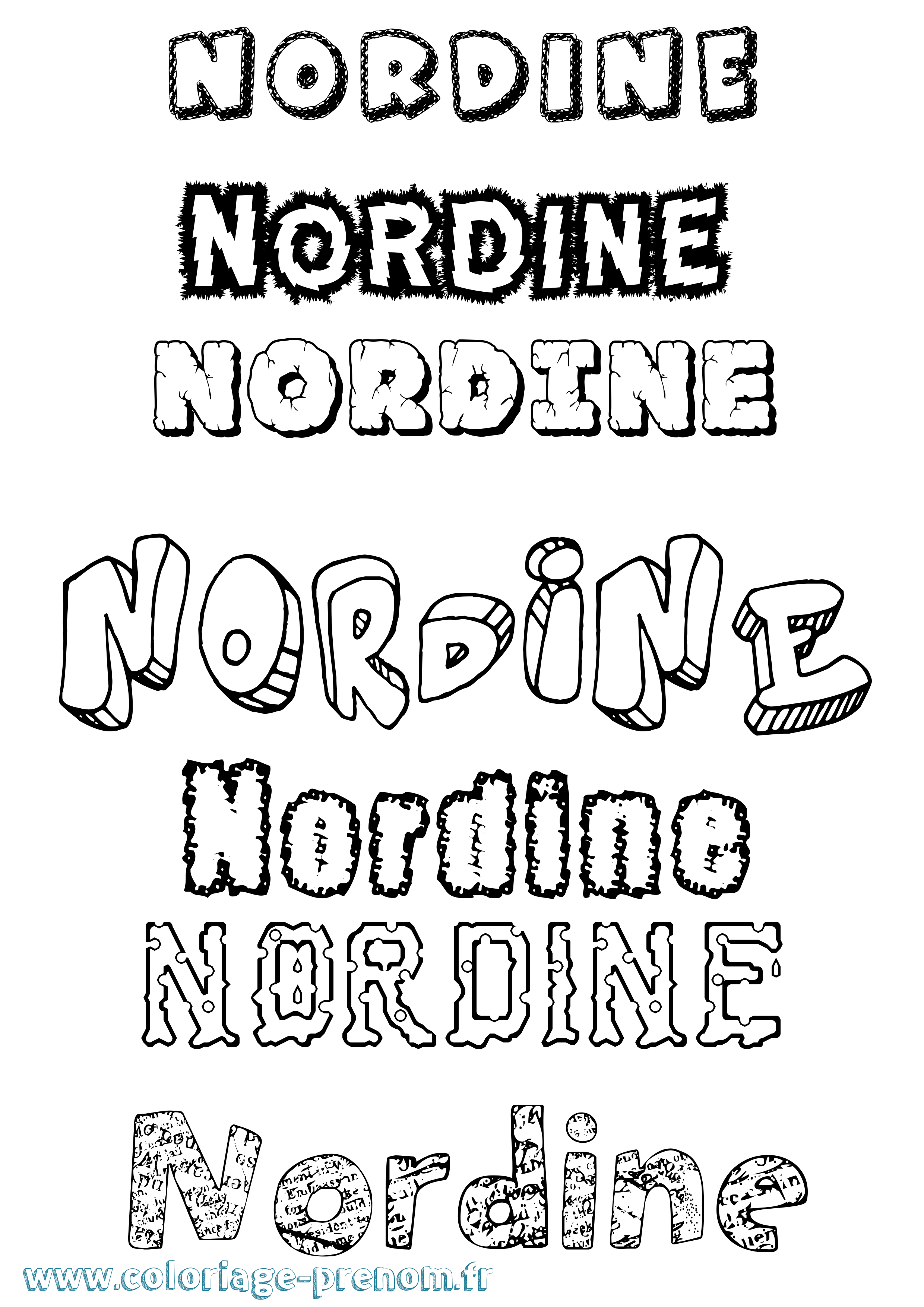 Coloriage prénom Nordine Destructuré
