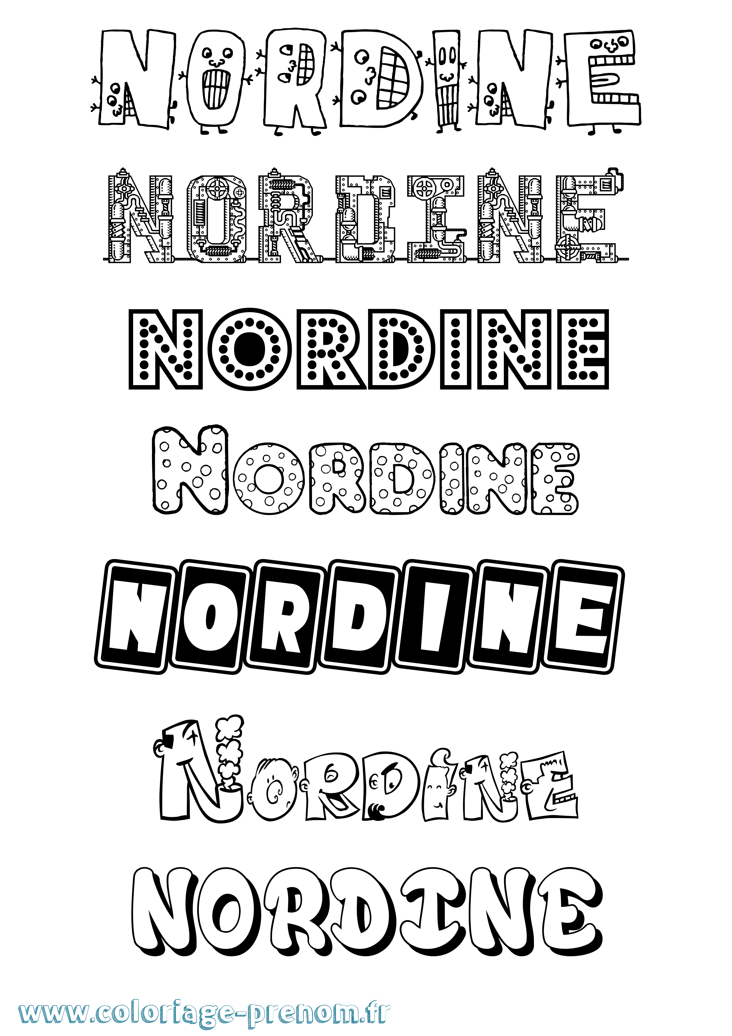 Coloriage prénom Nordine Fun