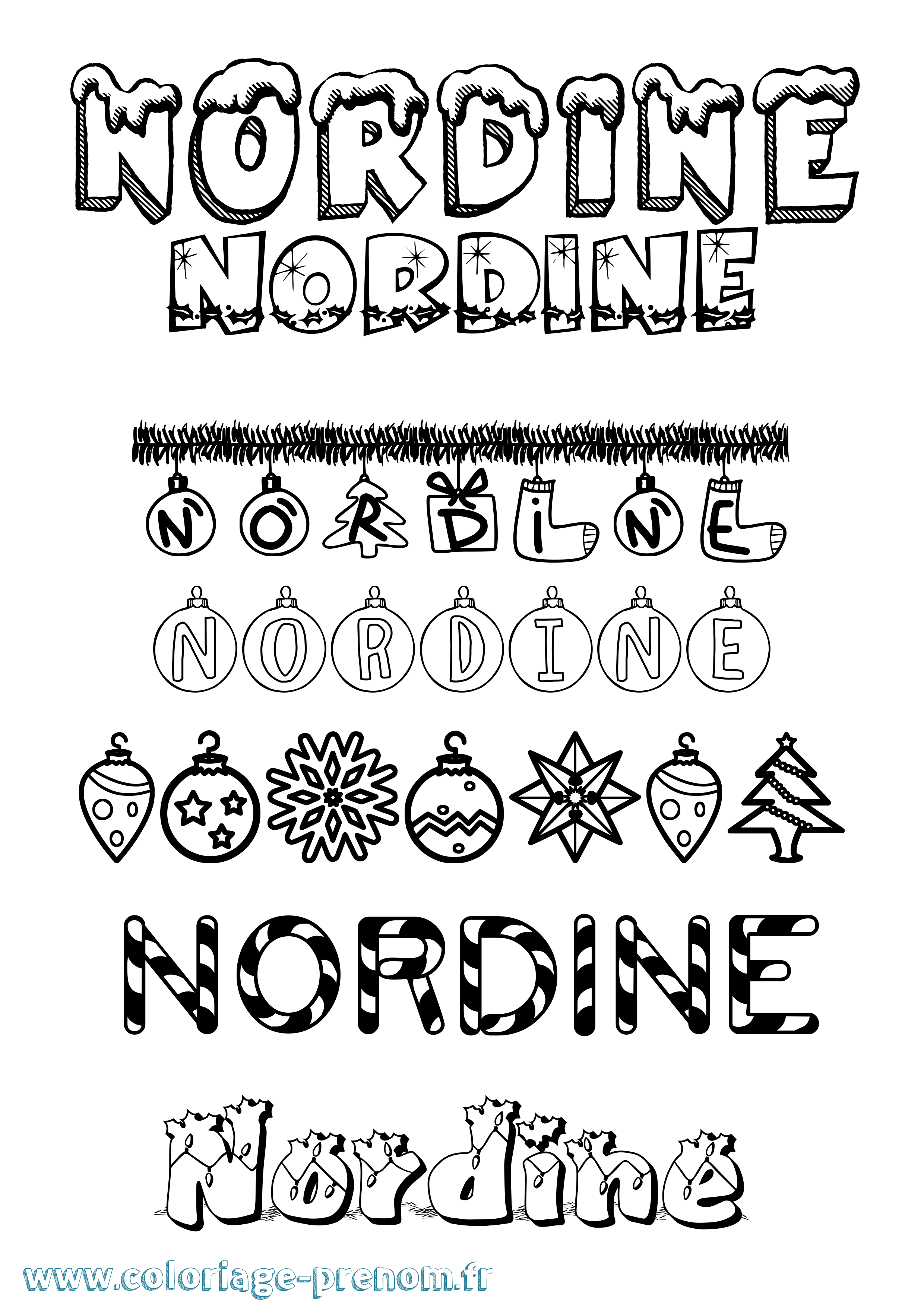 Coloriage prénom Nordine Noël