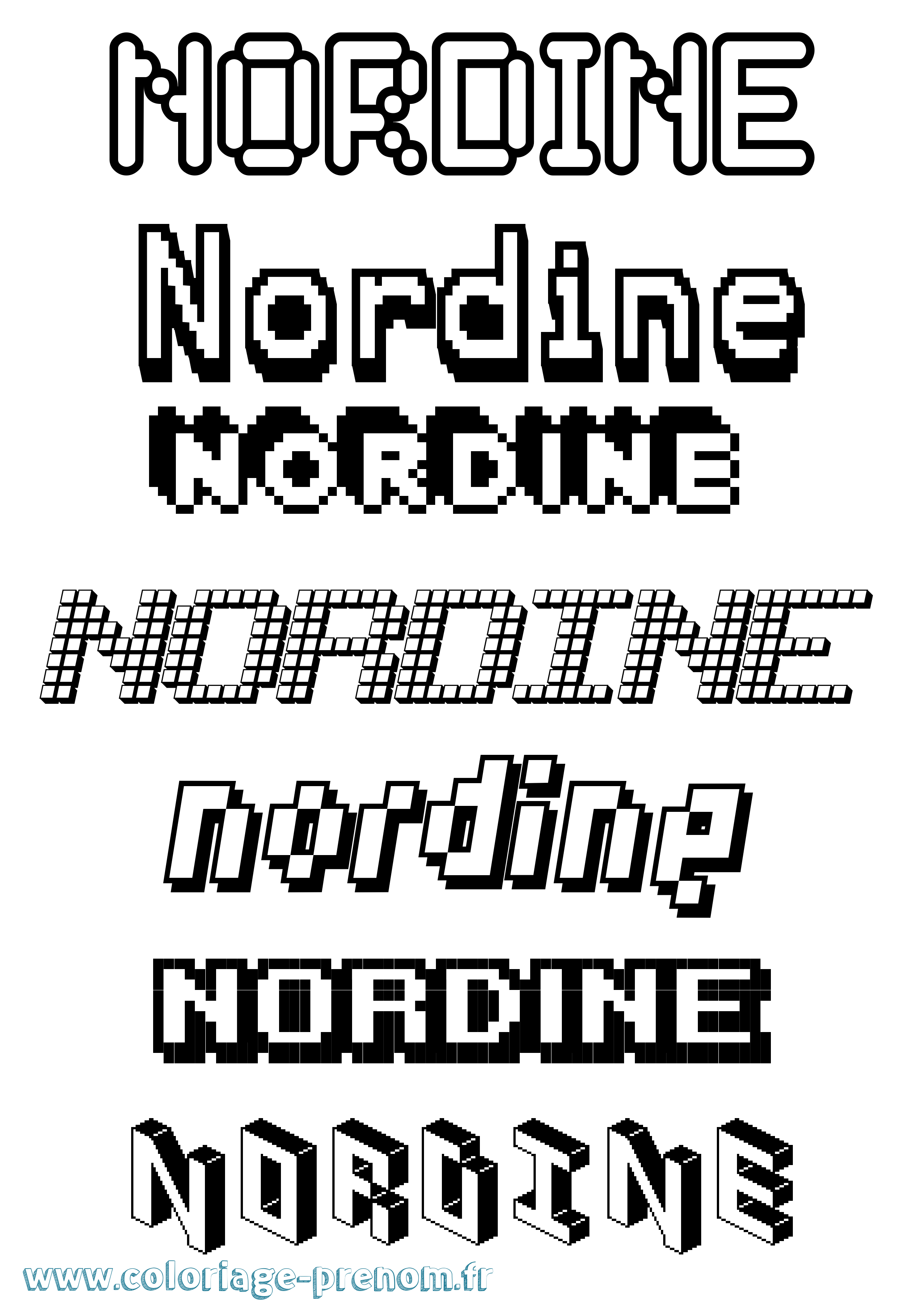 Coloriage prénom Nordine Pixel