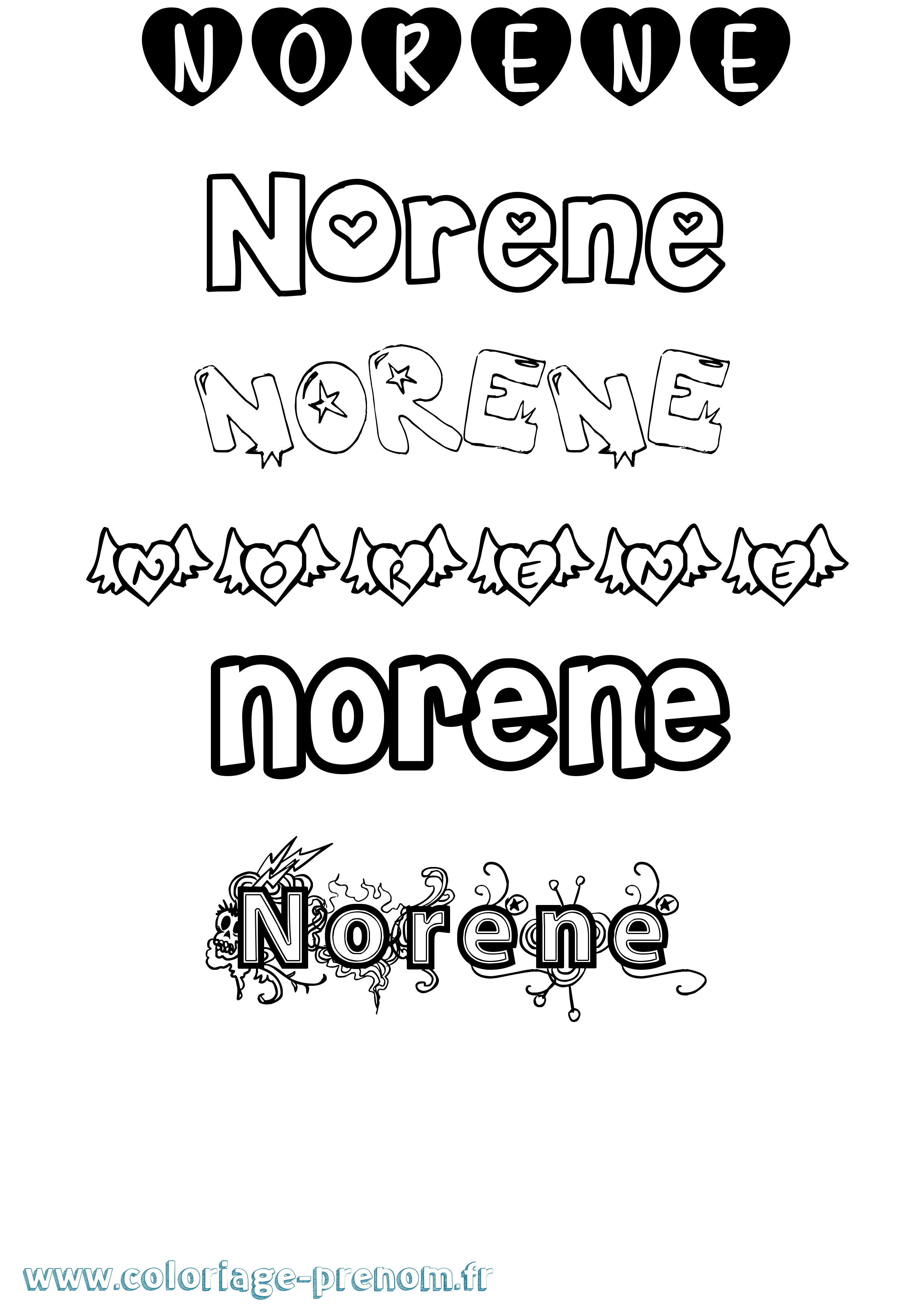 Coloriage prénom Norene Girly