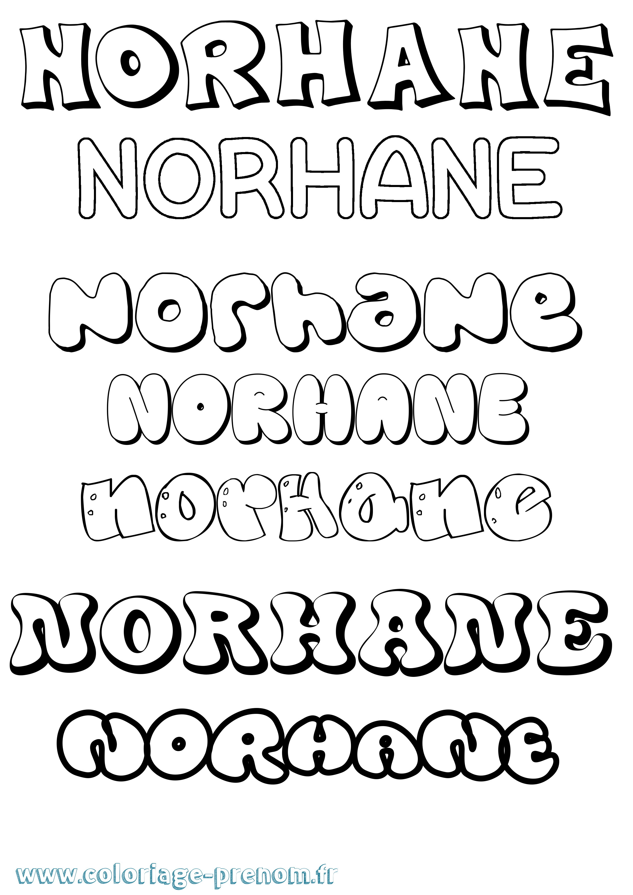 Coloriage prénom Norhane Bubble
