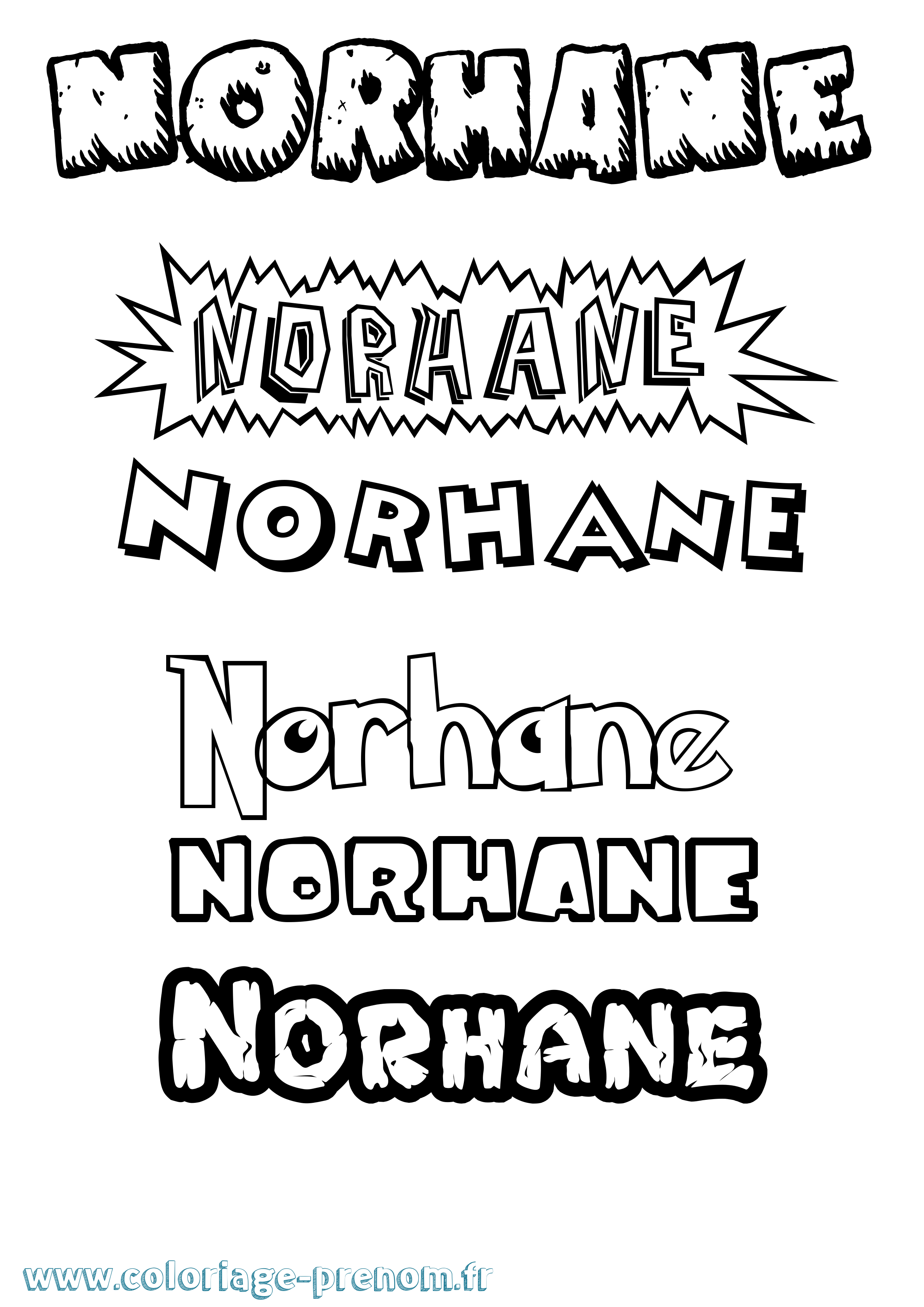 Coloriage Norhane Dessin Animé Coloriage prénom Norhane Dessin Animé