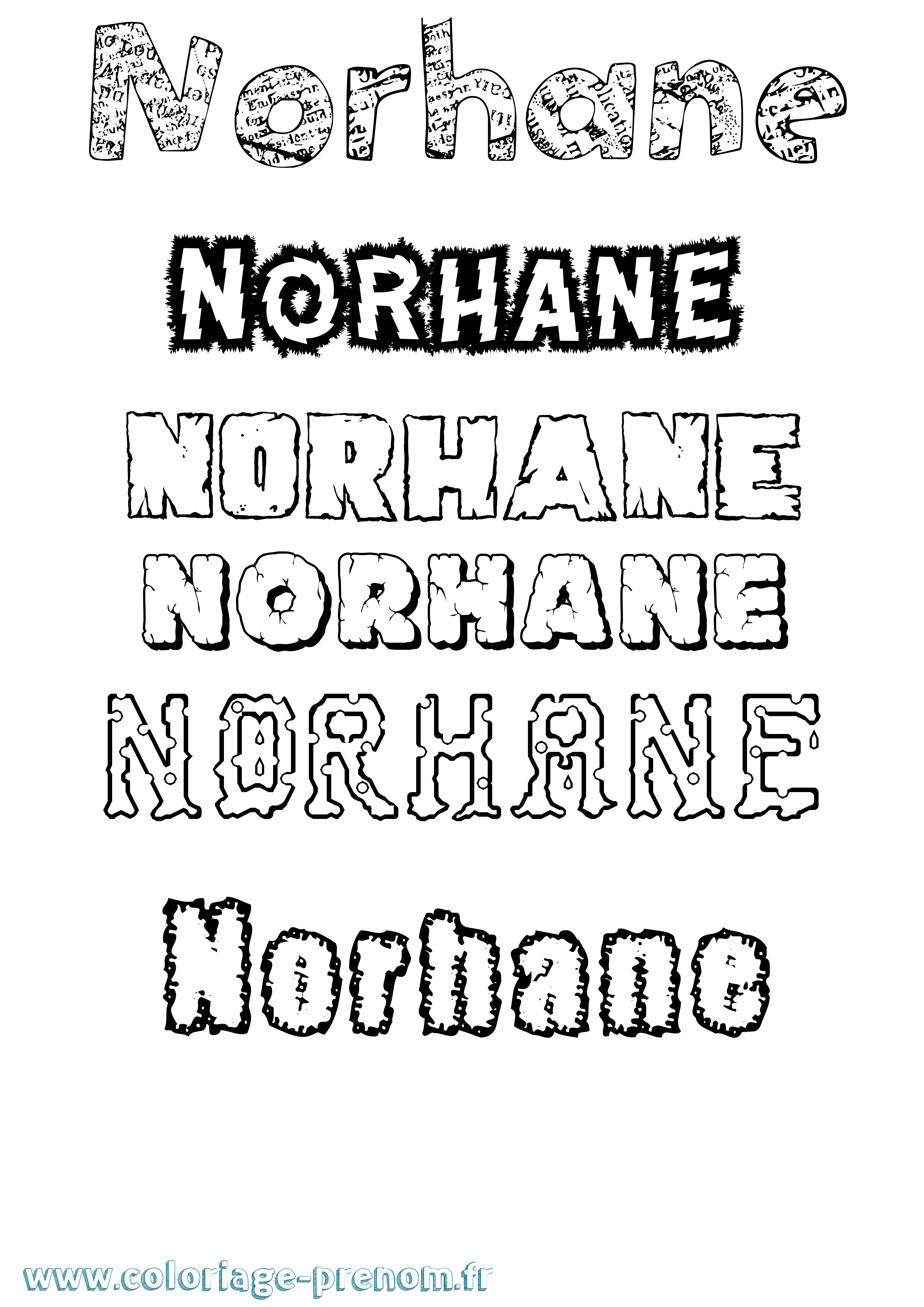 Coloriage prénom Norhane Destructuré