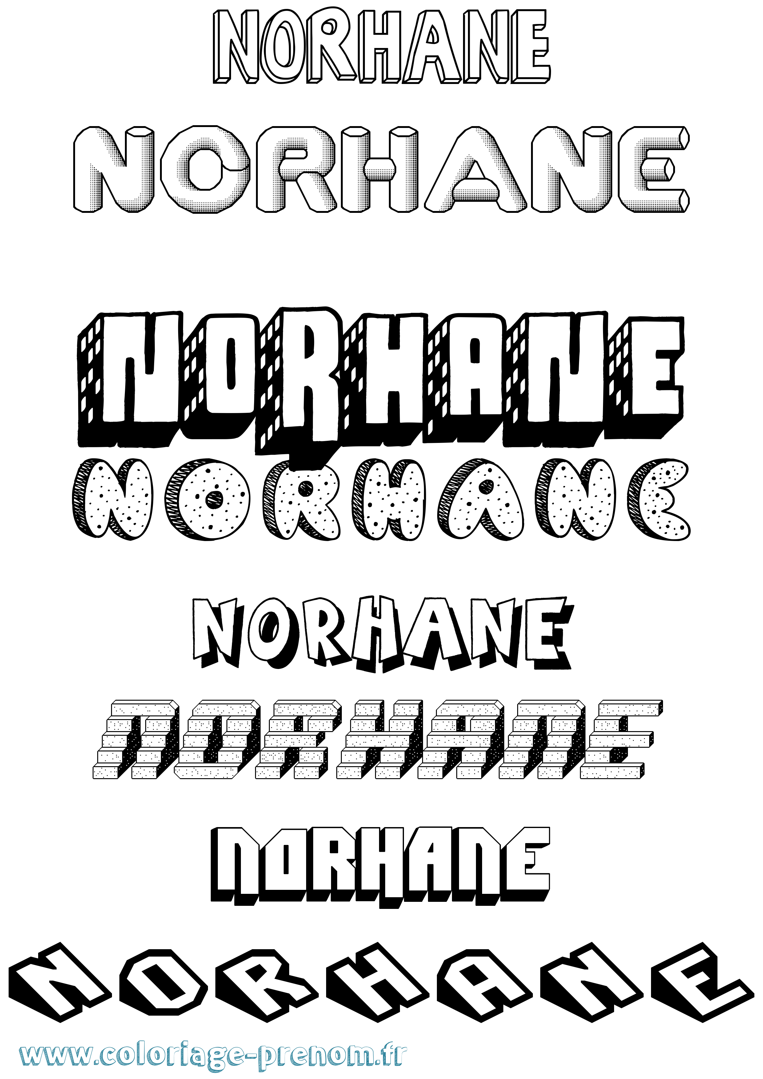 Coloriage prénom Norhane Effet 3D