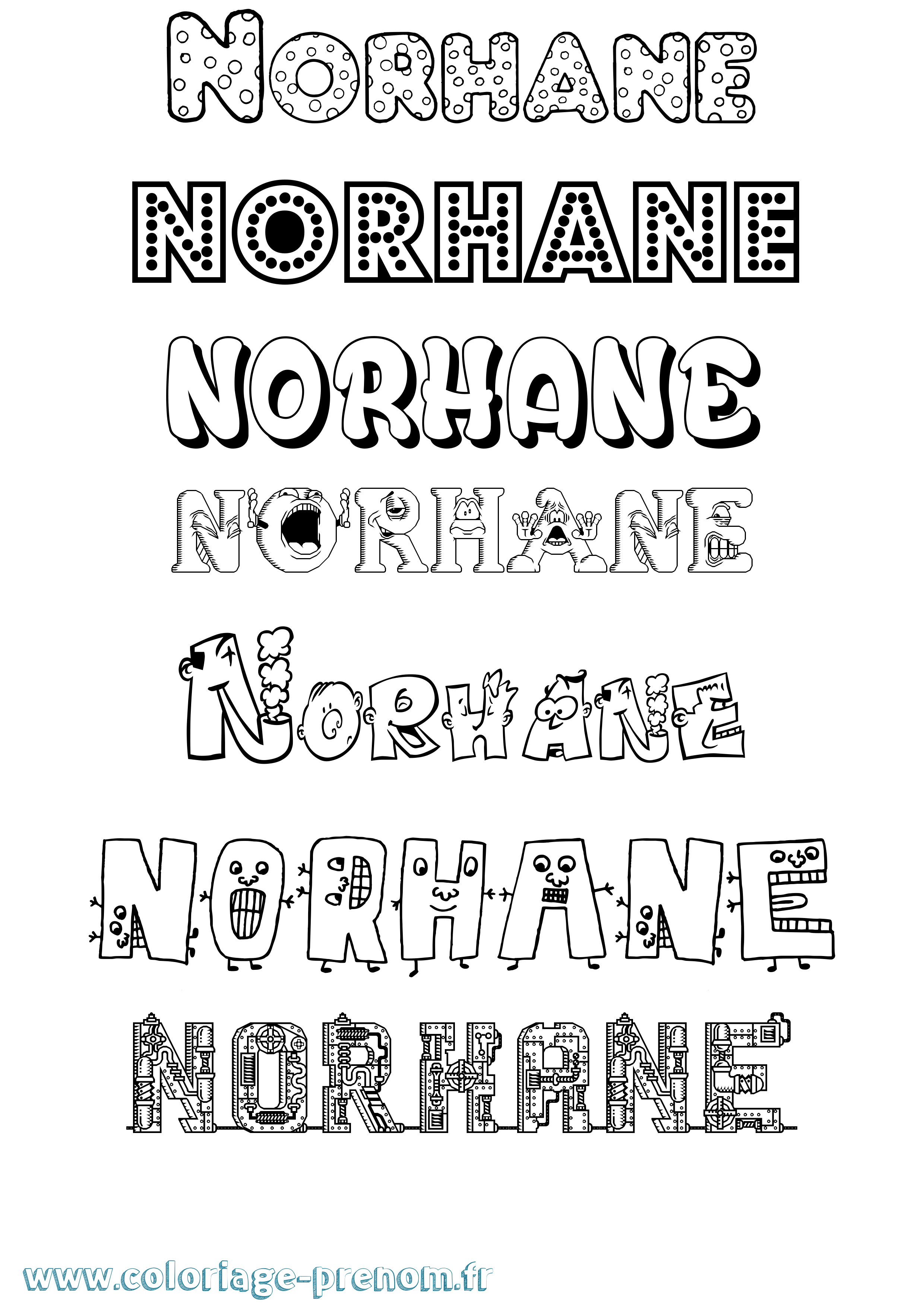 Coloriage prénom Norhane Fun