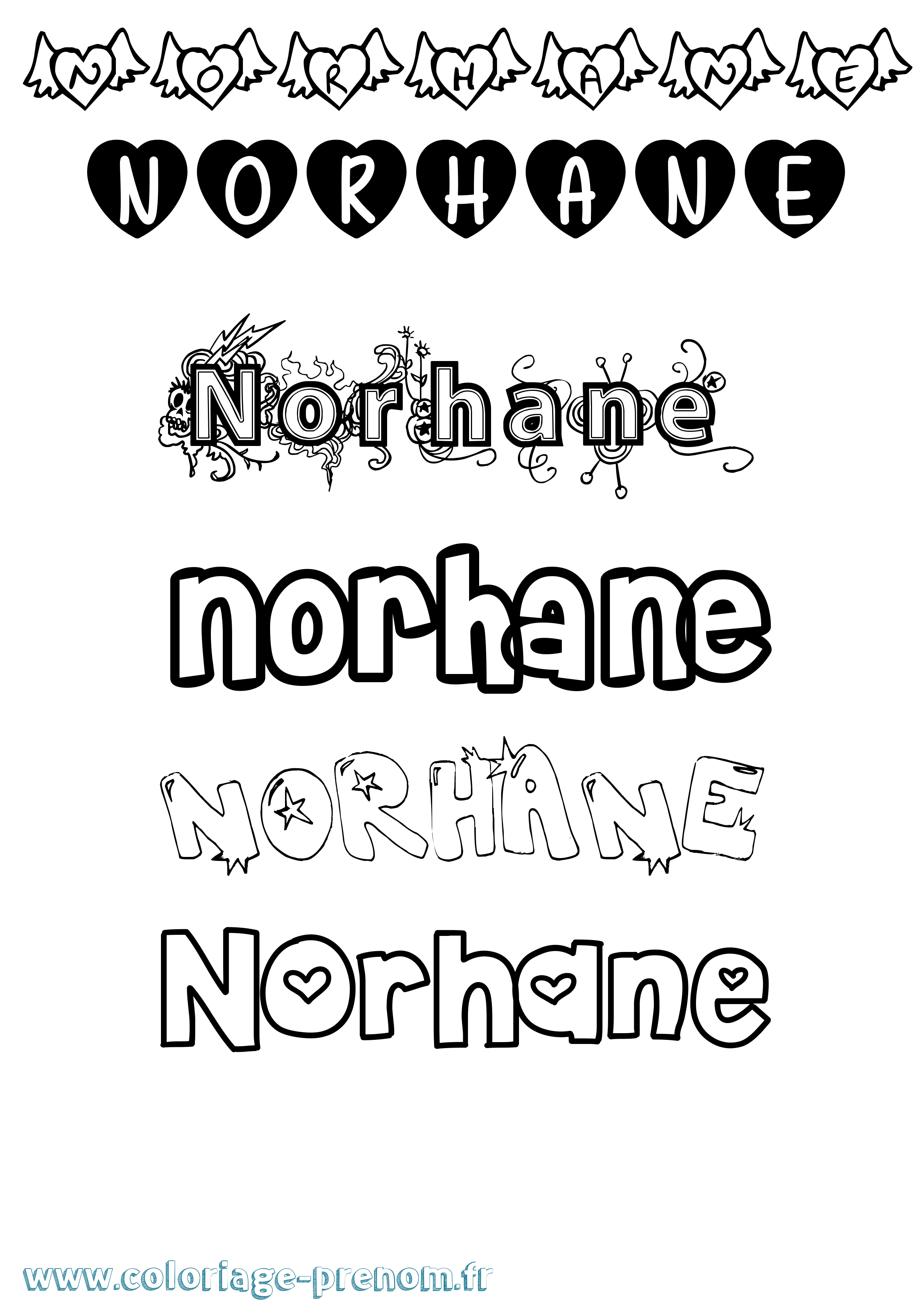 Coloriage prénom Norhane Girly