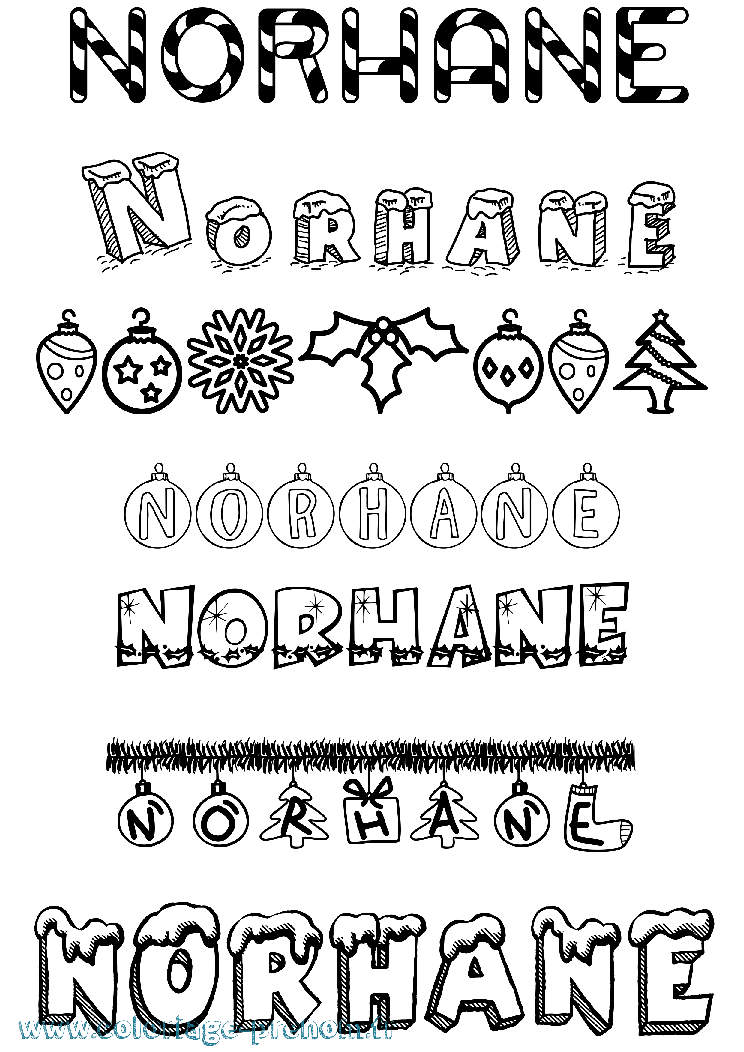 Coloriage Norhane Noël Coloriage prénom Norhane Noël