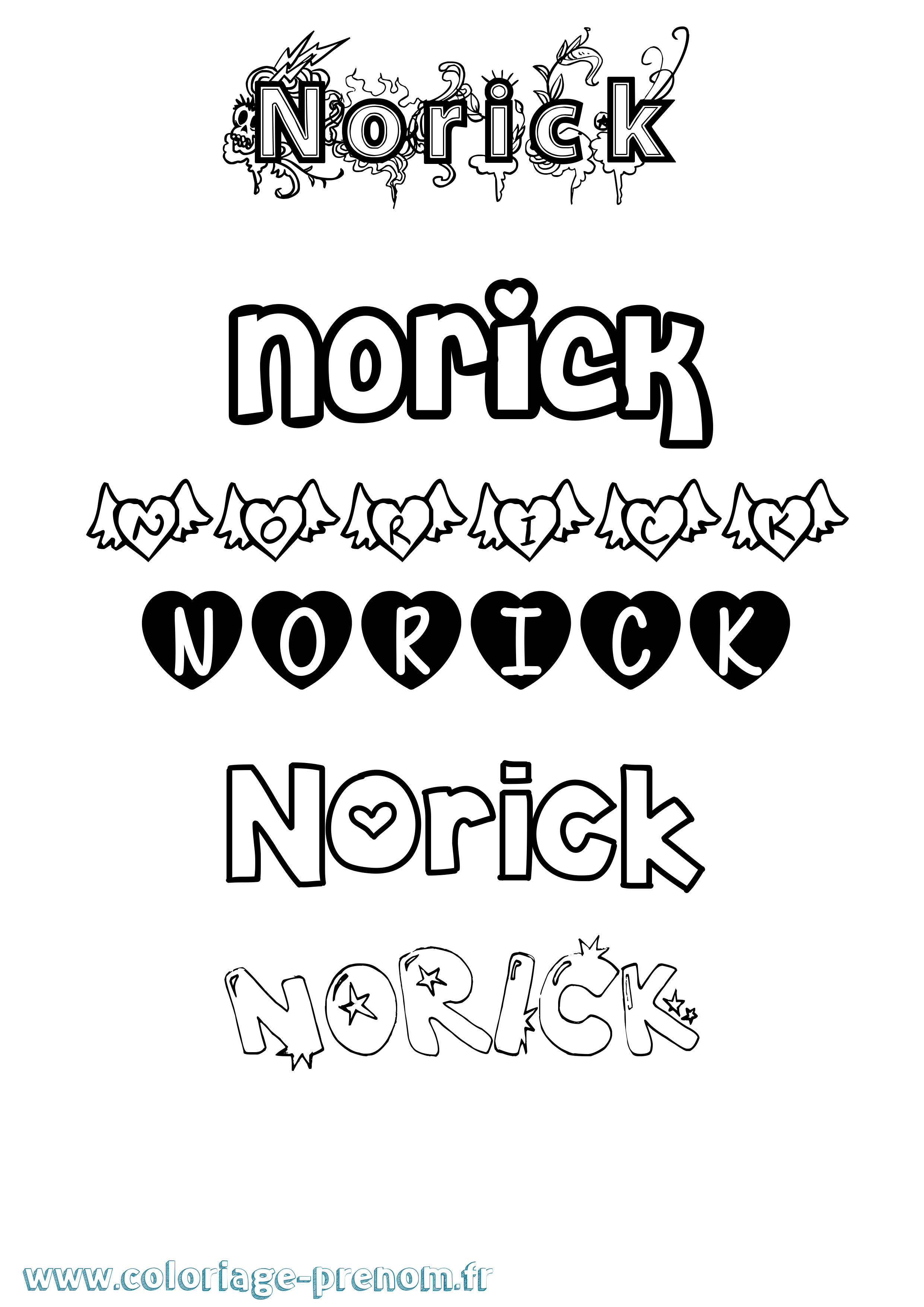 Coloriage prénom Norick Girly