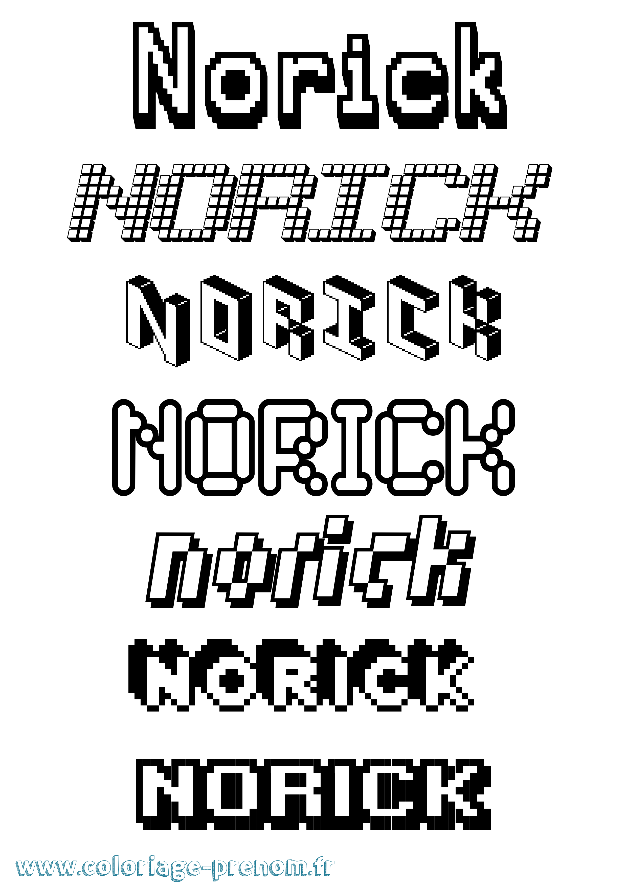 Coloriage prénom Norick Pixel