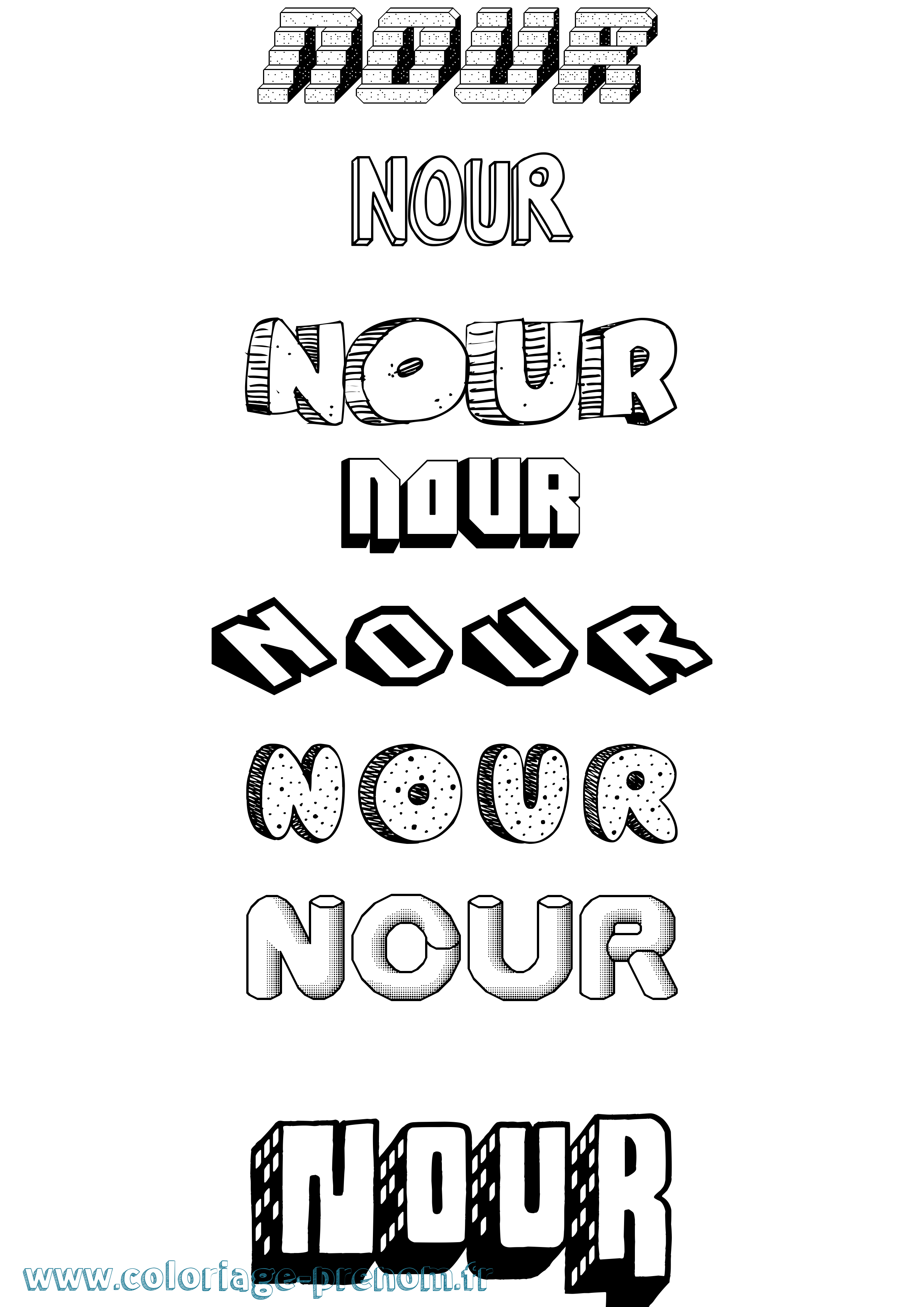 Coloriage Nour Coloriage prénom Nour