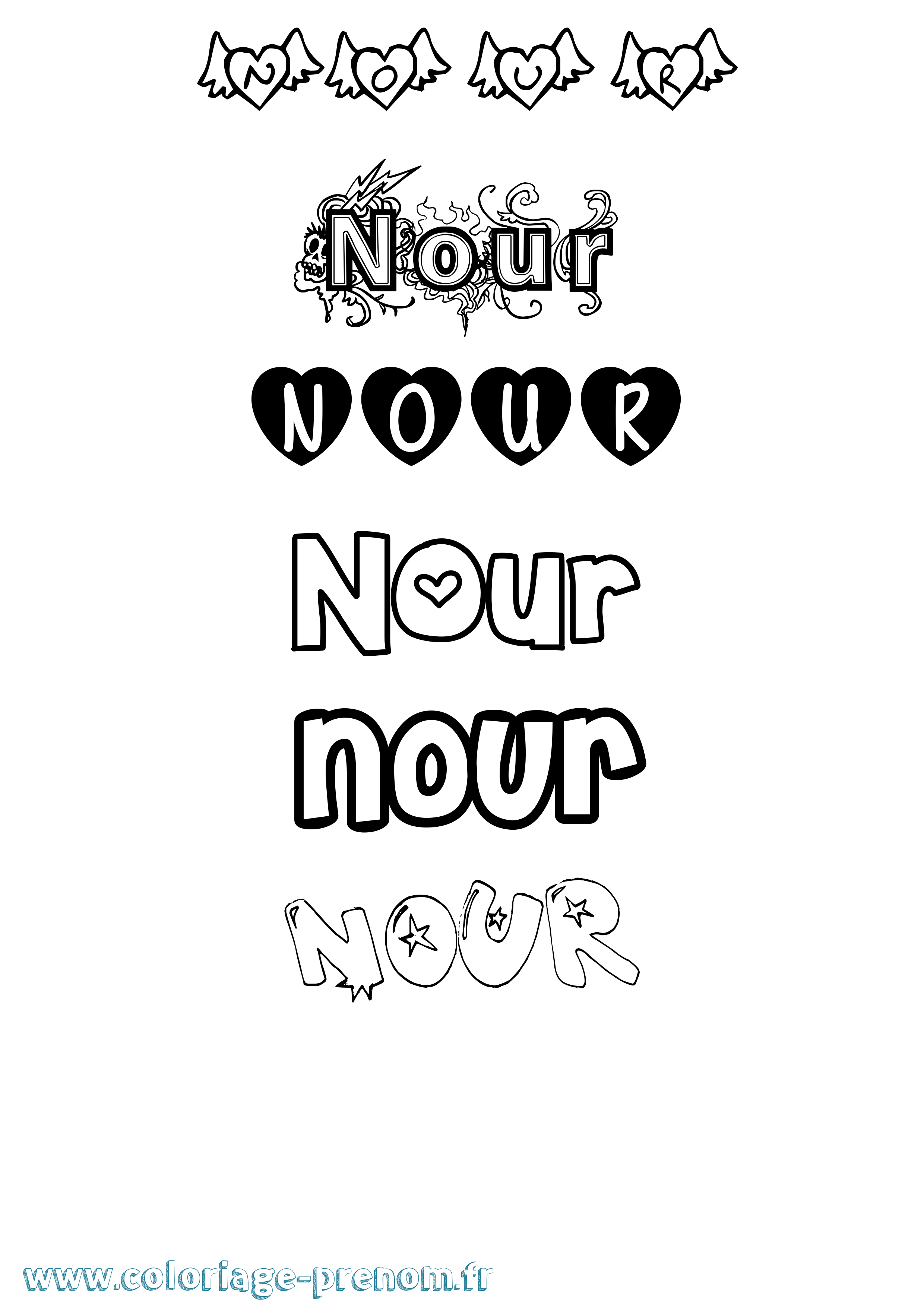 Coloriage prénom Nour