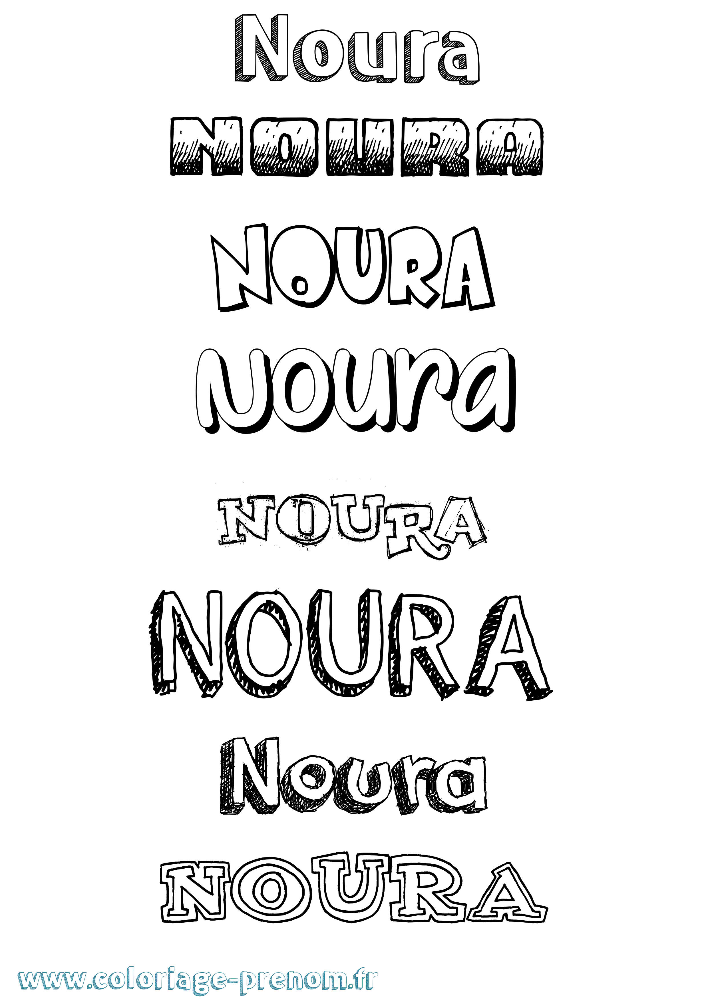 Coloriage prénom Noura Dessiné