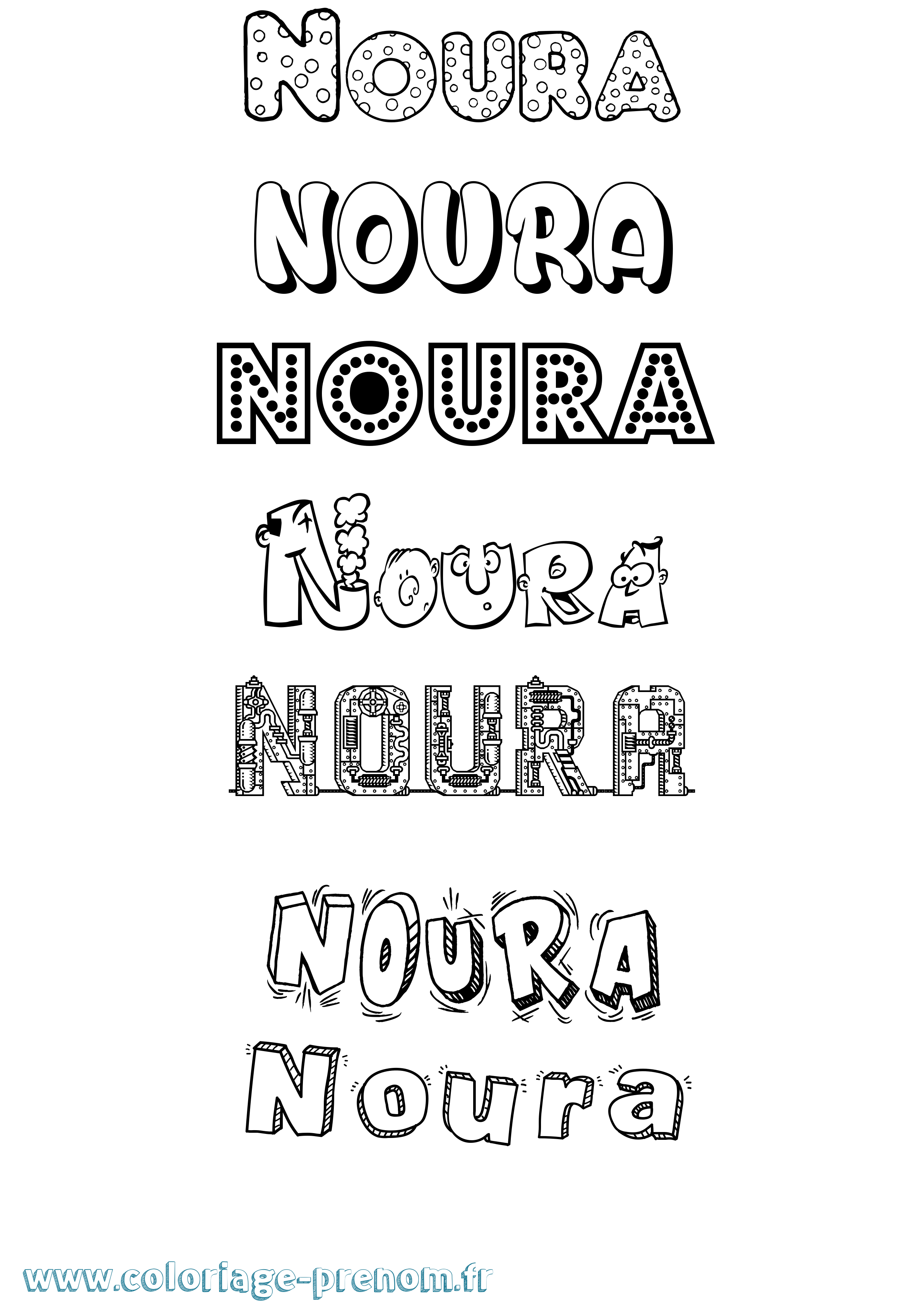 Coloriage prénom Noura Fun