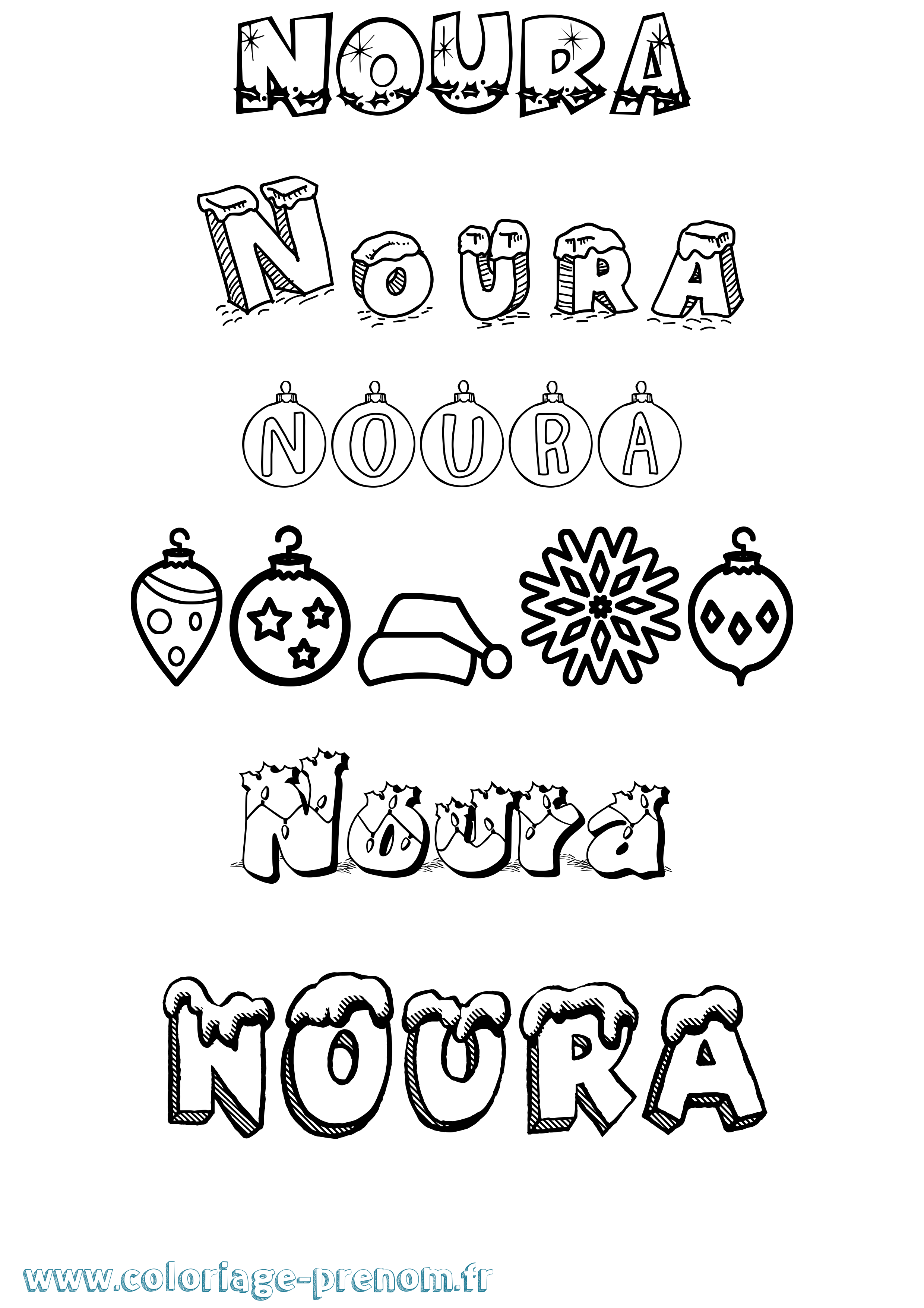 Coloriage prénom Noura Noël