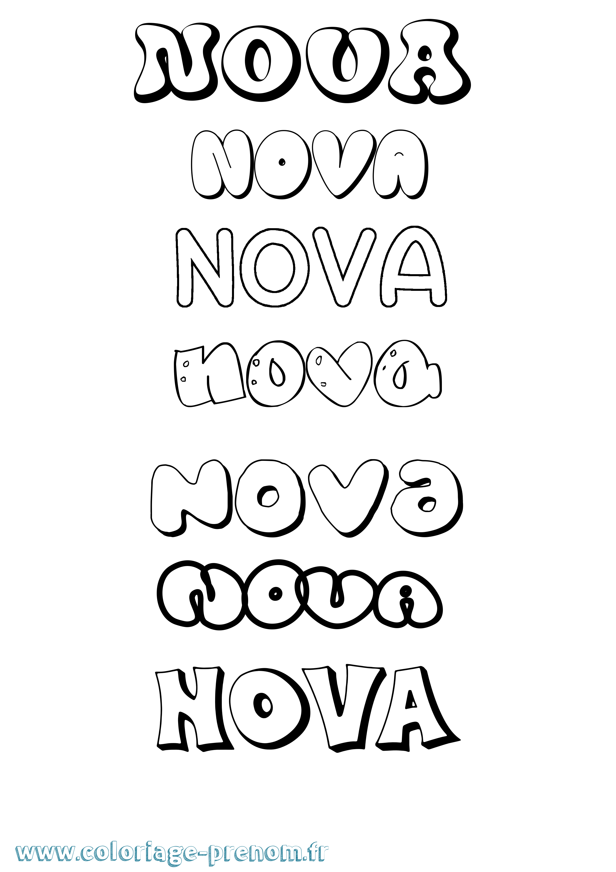 Coloriage prénom Nova Bubble